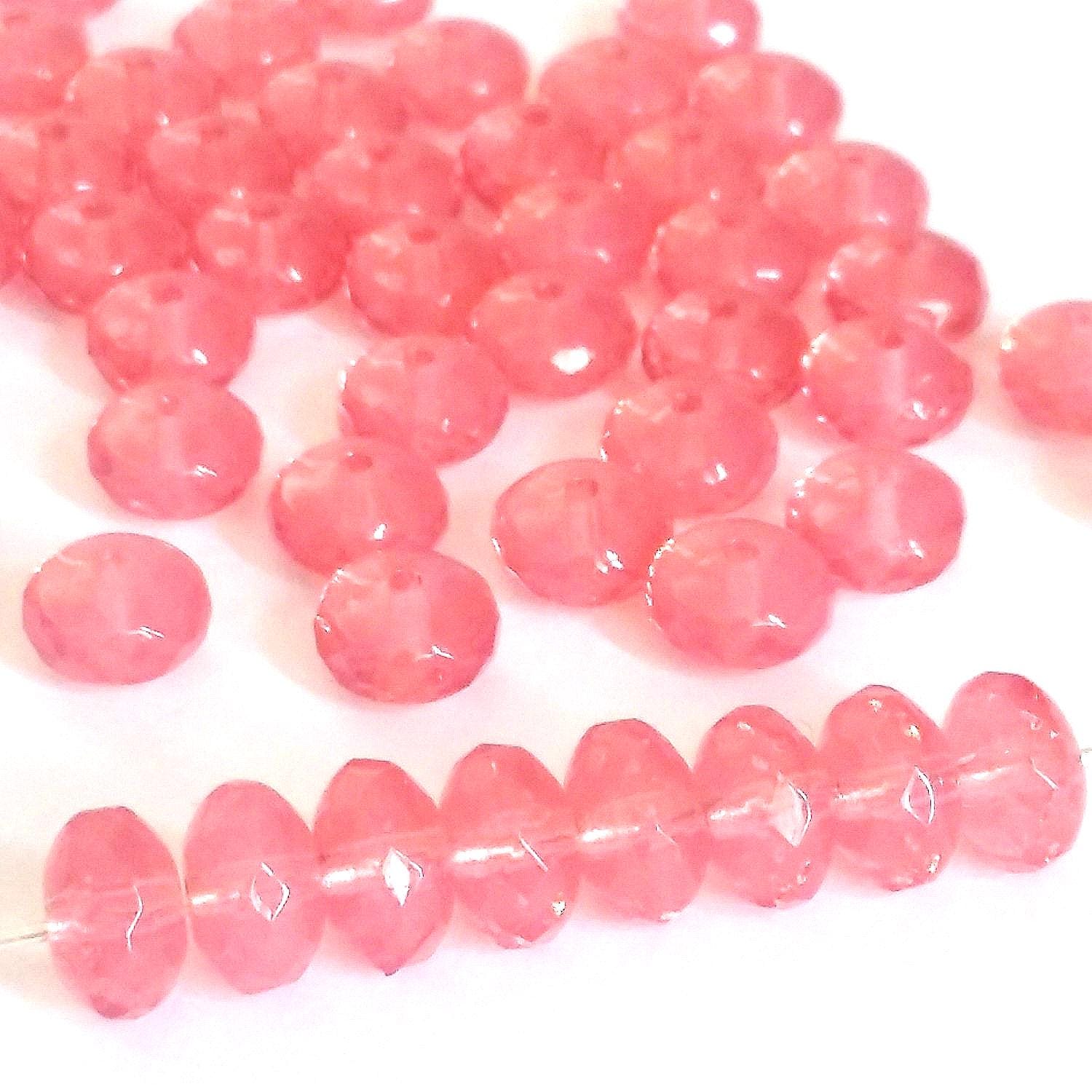 Rose Pink Czech Glass Rondelle 7x4mm - 10pcs
