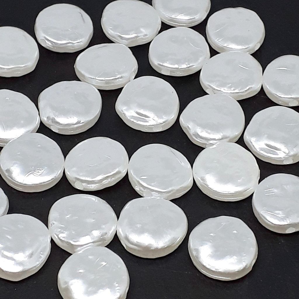Acrylic Pearl Hammered Coin 14mm - 25pcs
