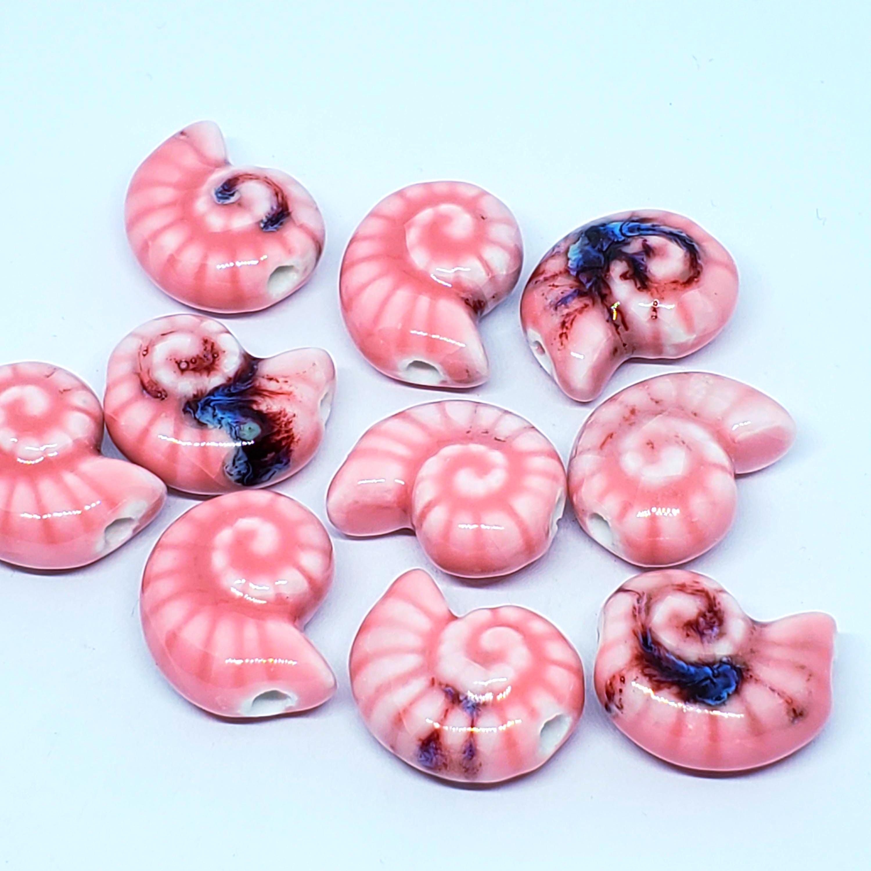 Pink Seashell Chunky Glazed Ceramic 21x17mm - 2pcs
