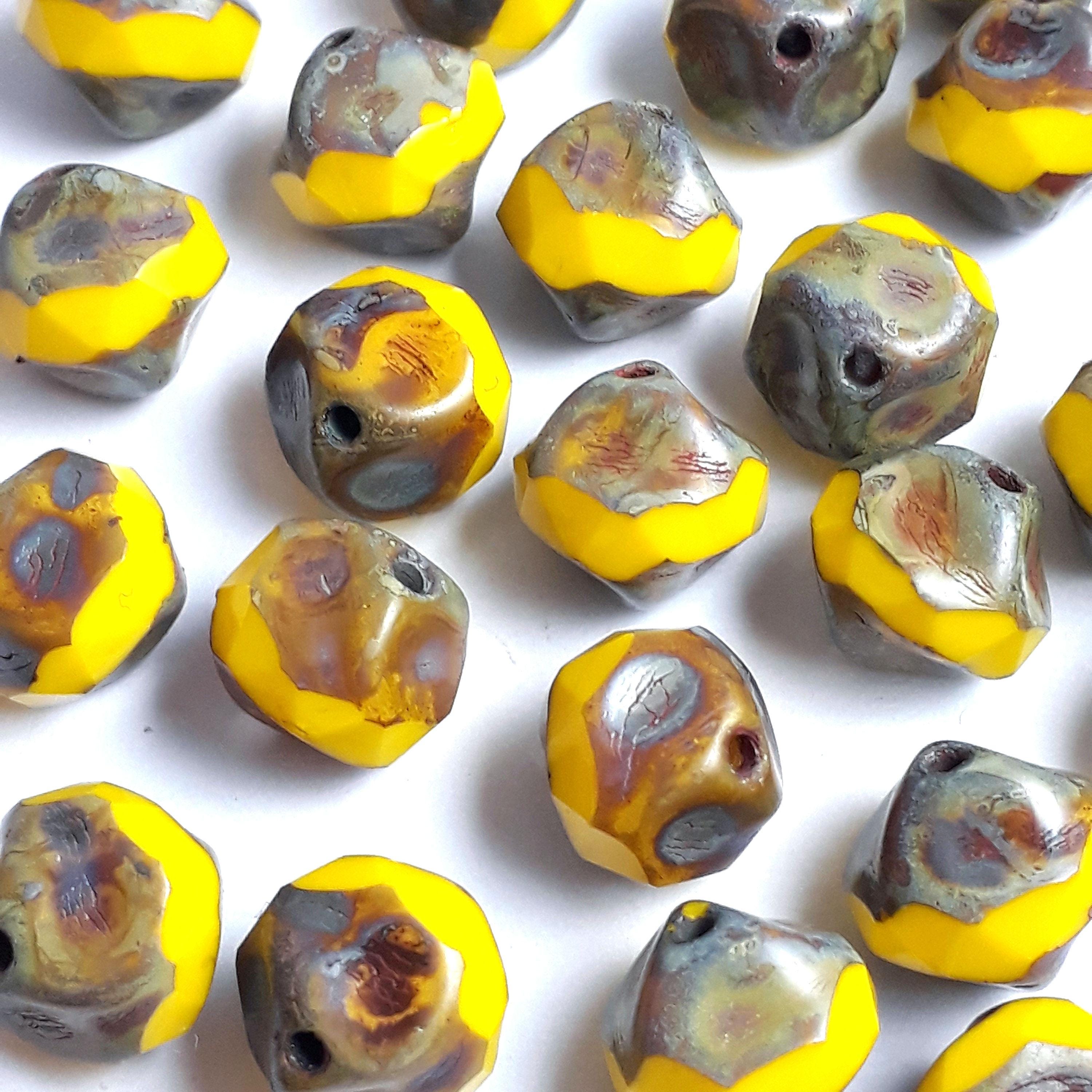 Yellow Picasso Faceted Bicone Czech Glass 9x8mm - 6pcs