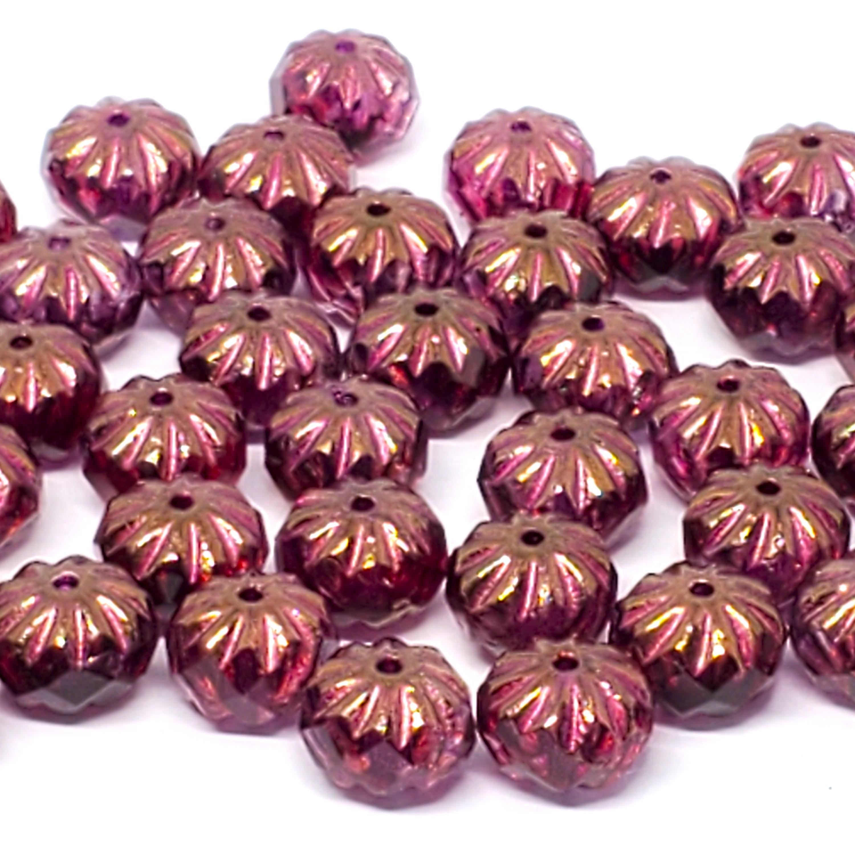 Two Tone Purple Czech Glass Rondelle Cathedral 10x7mm - 6pcs