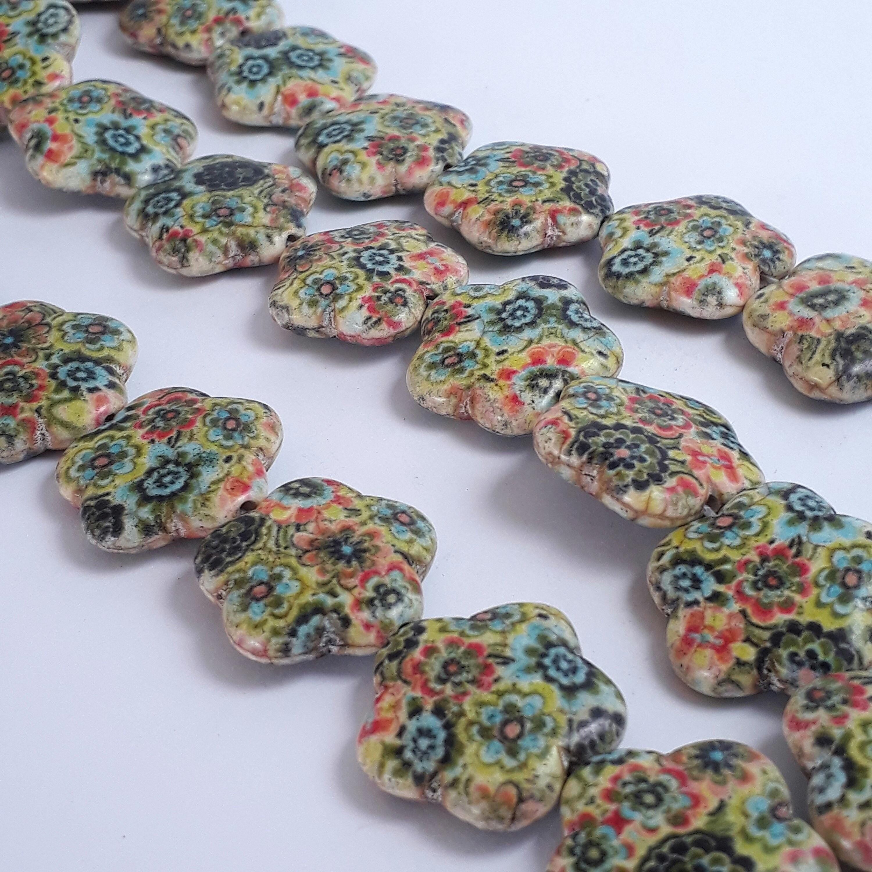Flower Vintage Print Howlite Stone 20mm  - 10pcs