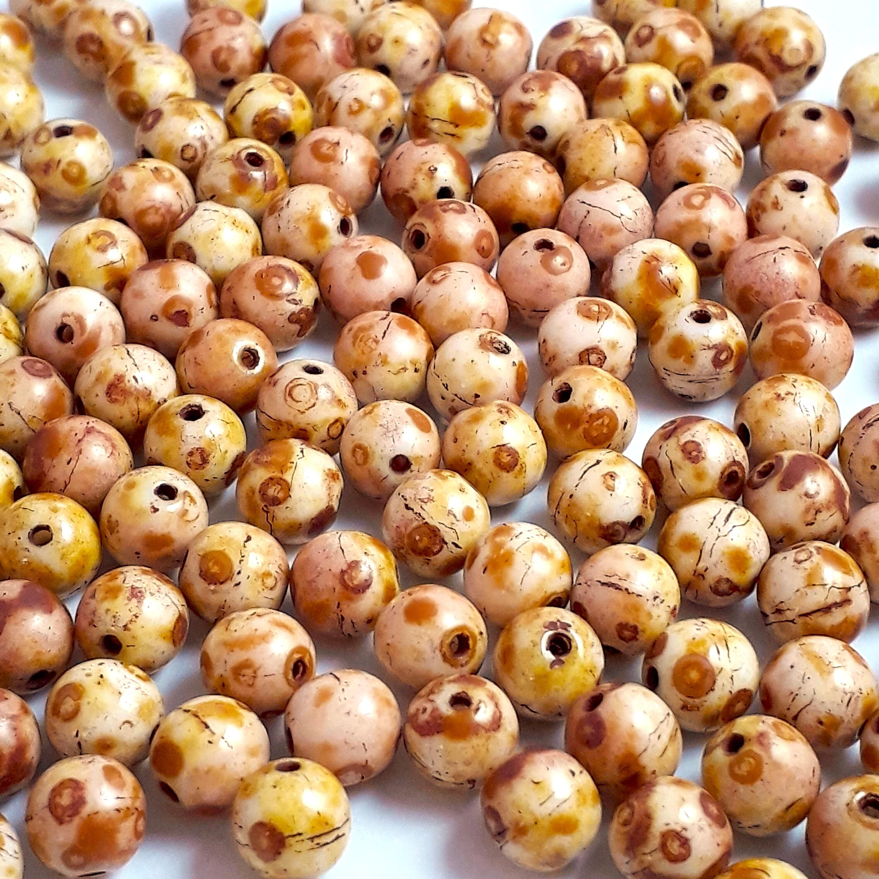 Brown, Pink & Green Picasso Round Druk Czech Glass 6mm - 30pcs