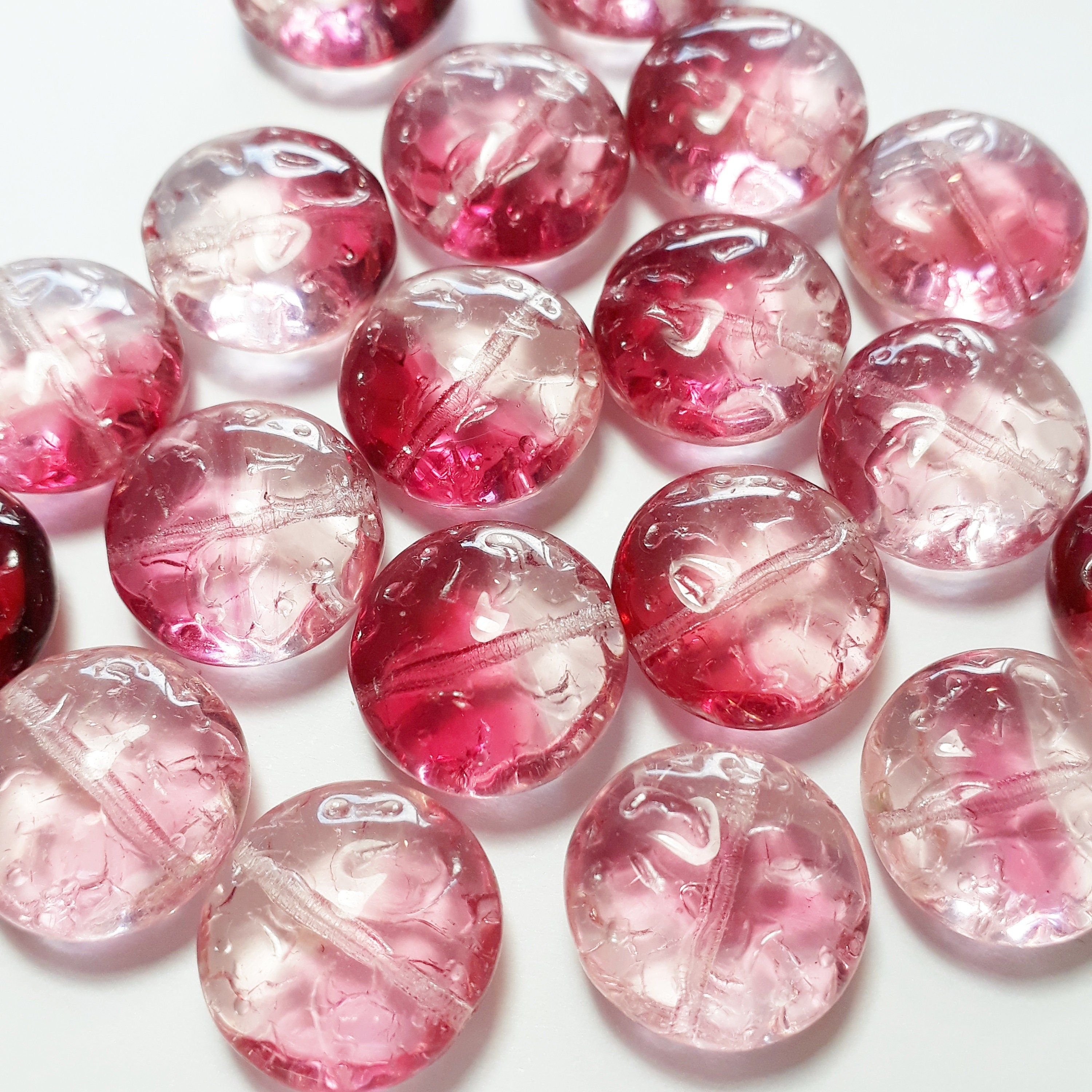 Two Tone Pink Carved Czech Glass 14mm - 6pcs