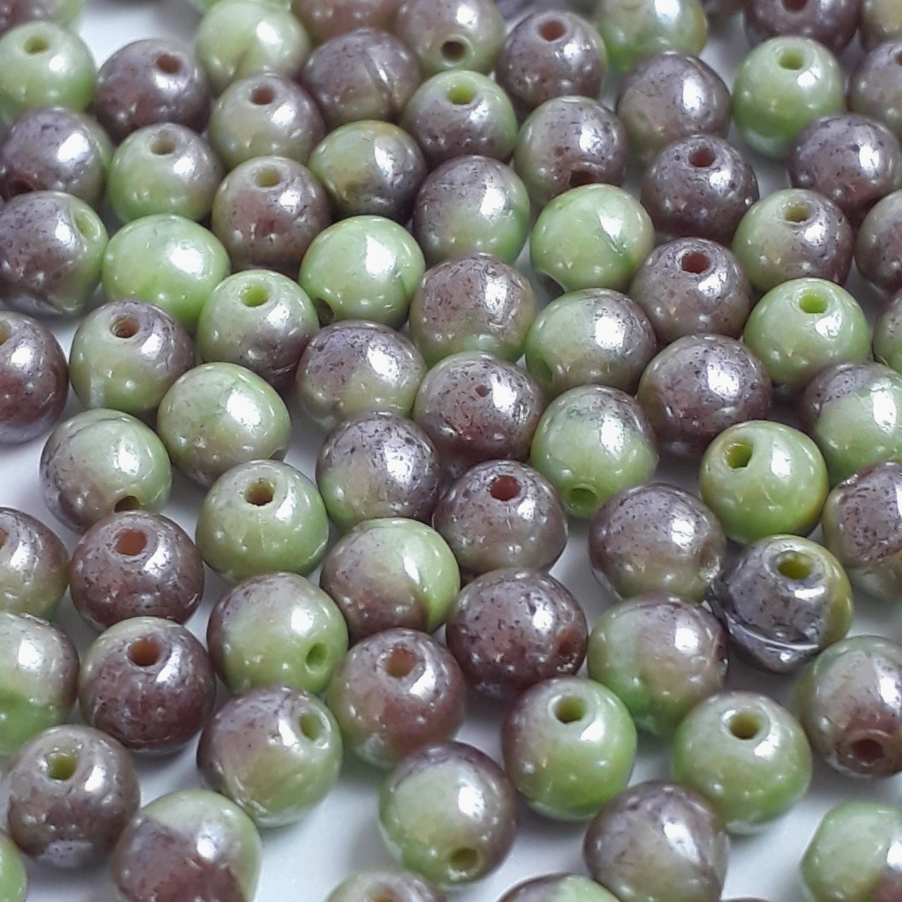 Green & Purple Polished Czech Glass Round 4mm - 60pcs