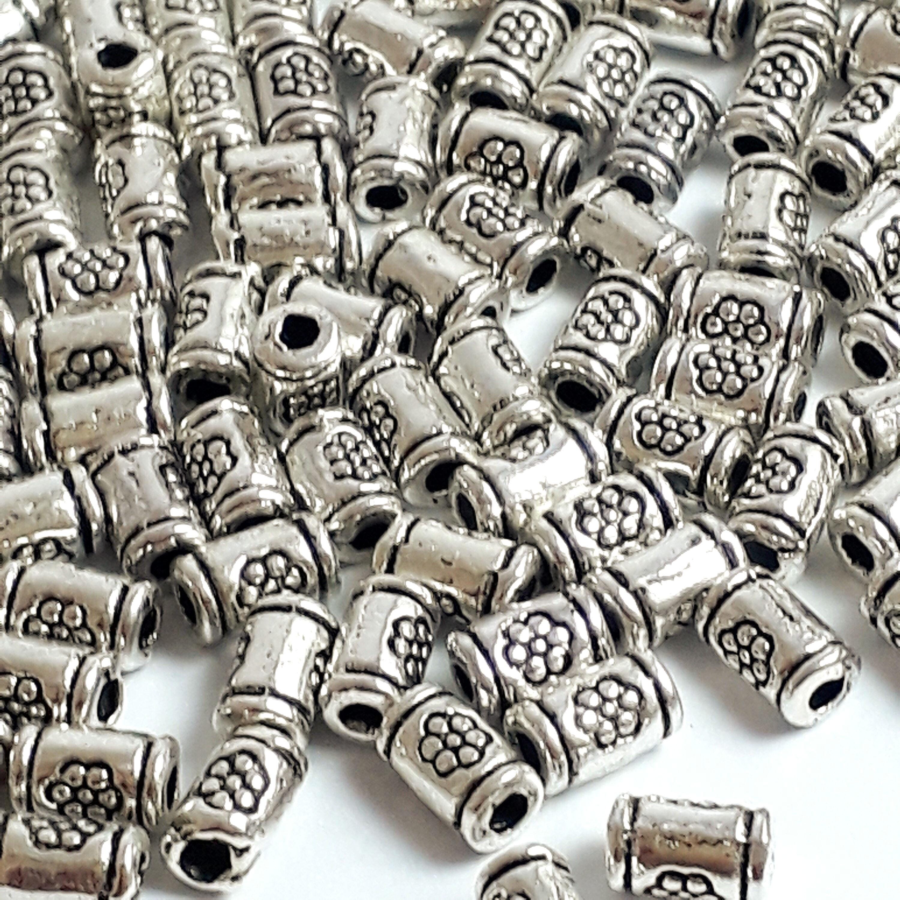 Small Flower Pattern Tube Antique Silver 5x3mm - 25pcs