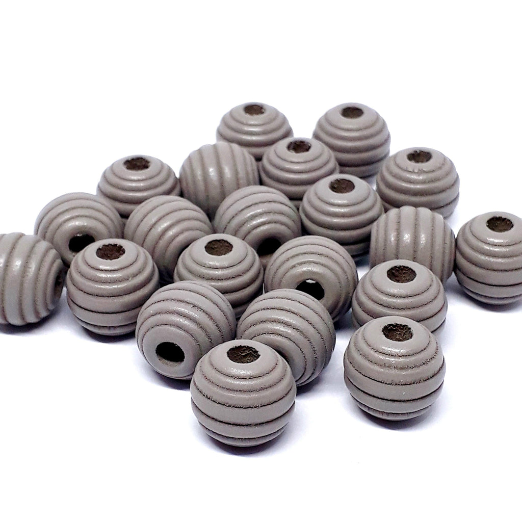 Grey Wooden Fluted Round 11mm - 10pcs