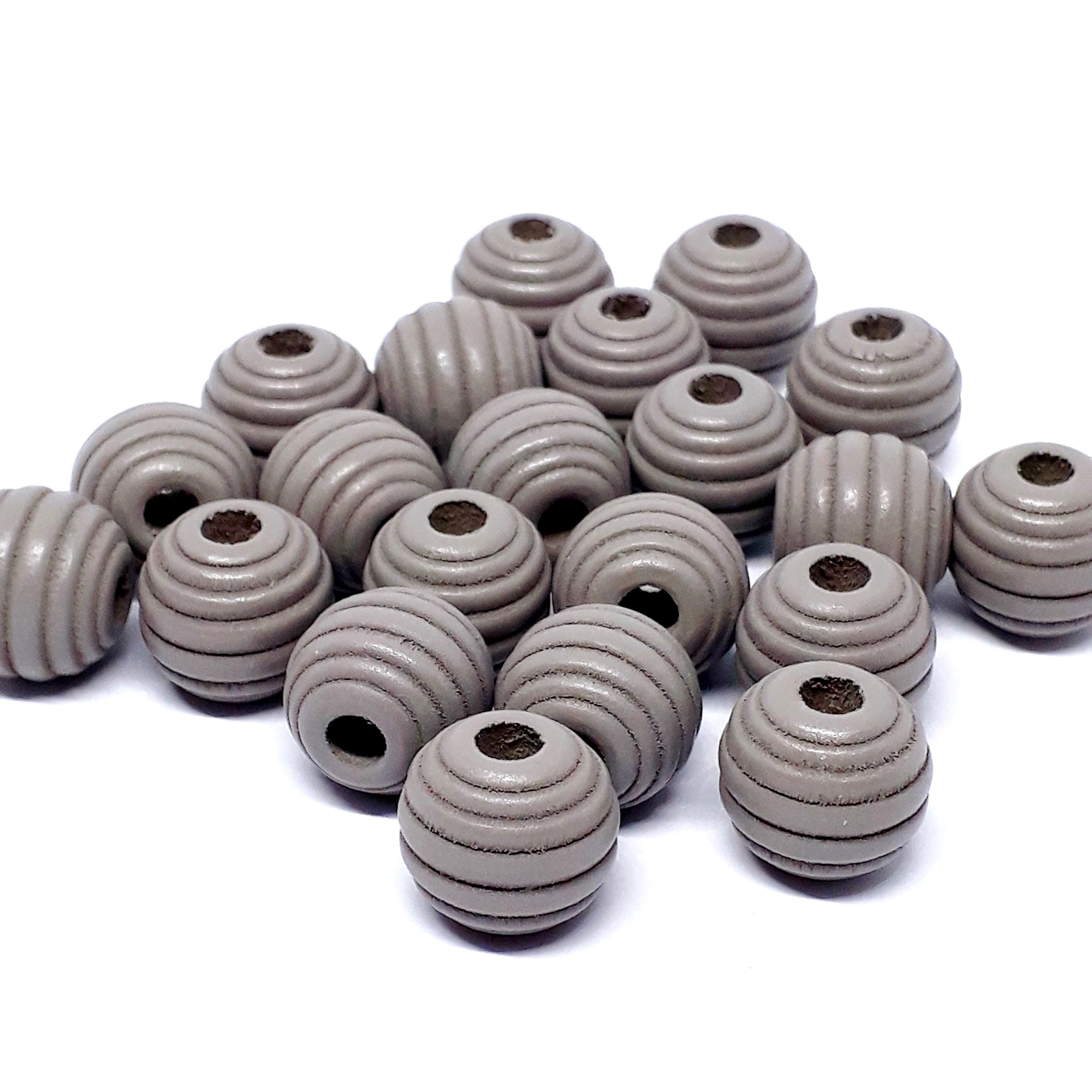 Grey Wooden Fluted Round 11mm - 10pcs