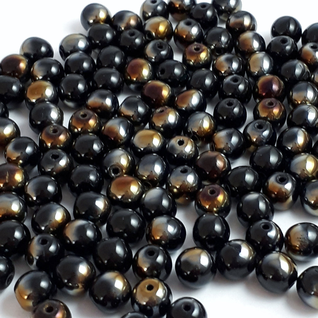 Black & Metallic AB Czech Glass Round 6mm - 30pcs