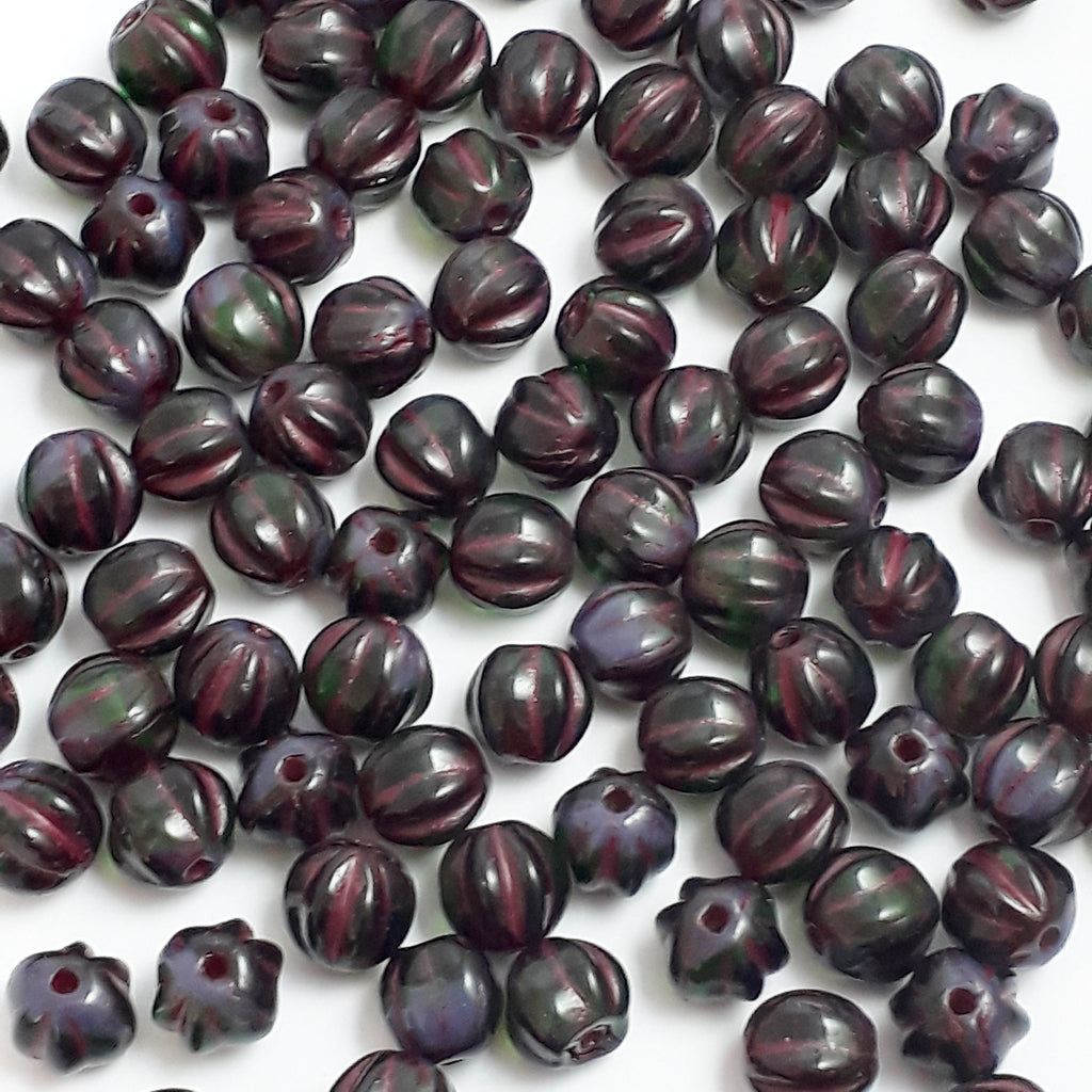 Green, Purple & Red Fluted Czech Glass 6mm - 30pcs