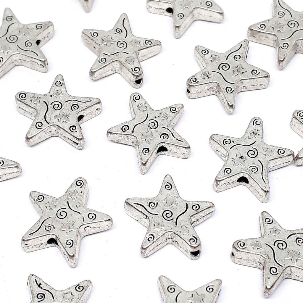 Chunky Star Antique Silver 14mm - 10pcs