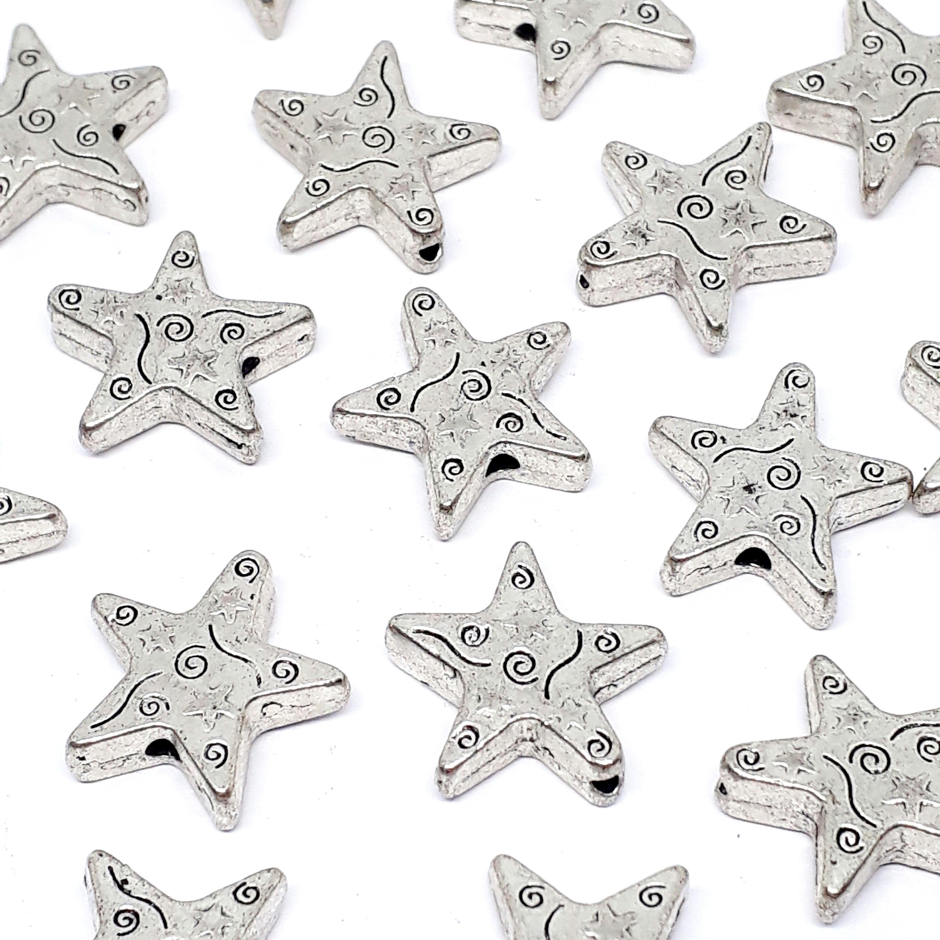 Chunky Star Antique Silver 14mm - 10pcs