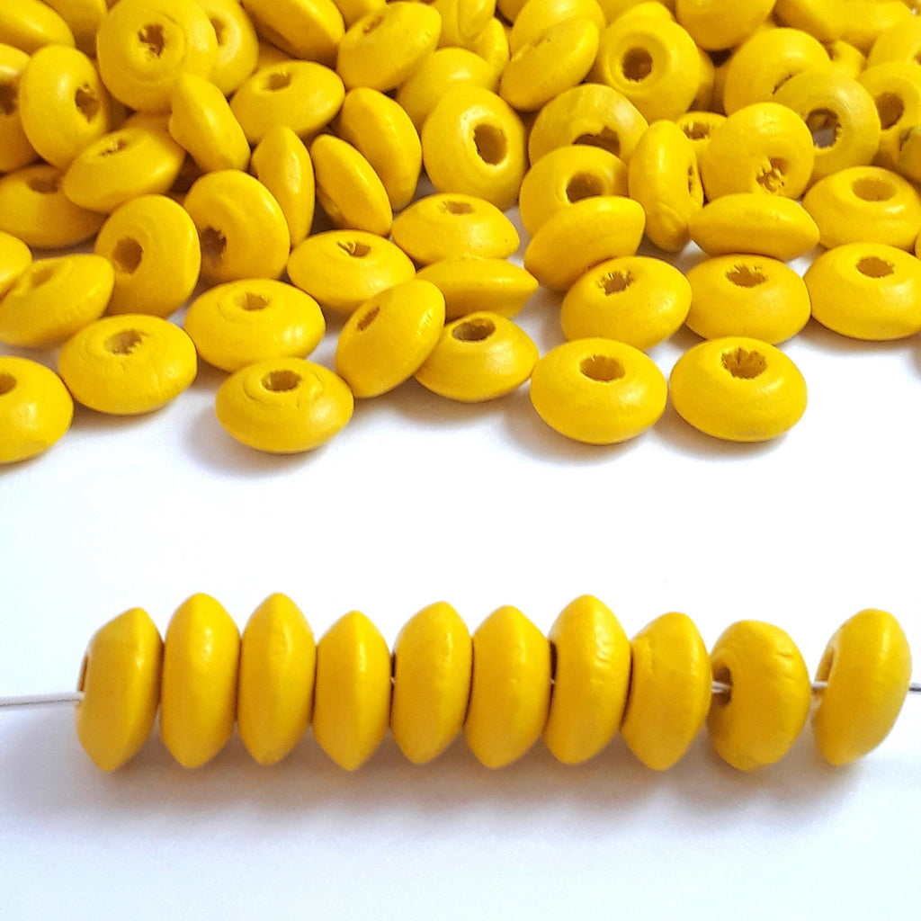 Yellow Wood Rondelle 10mm - 100pcs