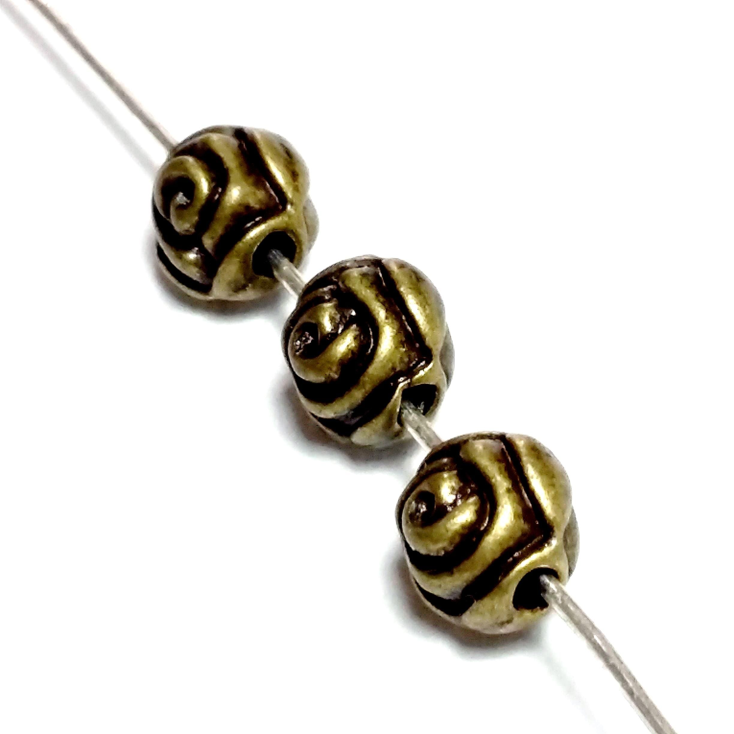 Round Antique Bronze Carved Rose 5mm - 50pcs