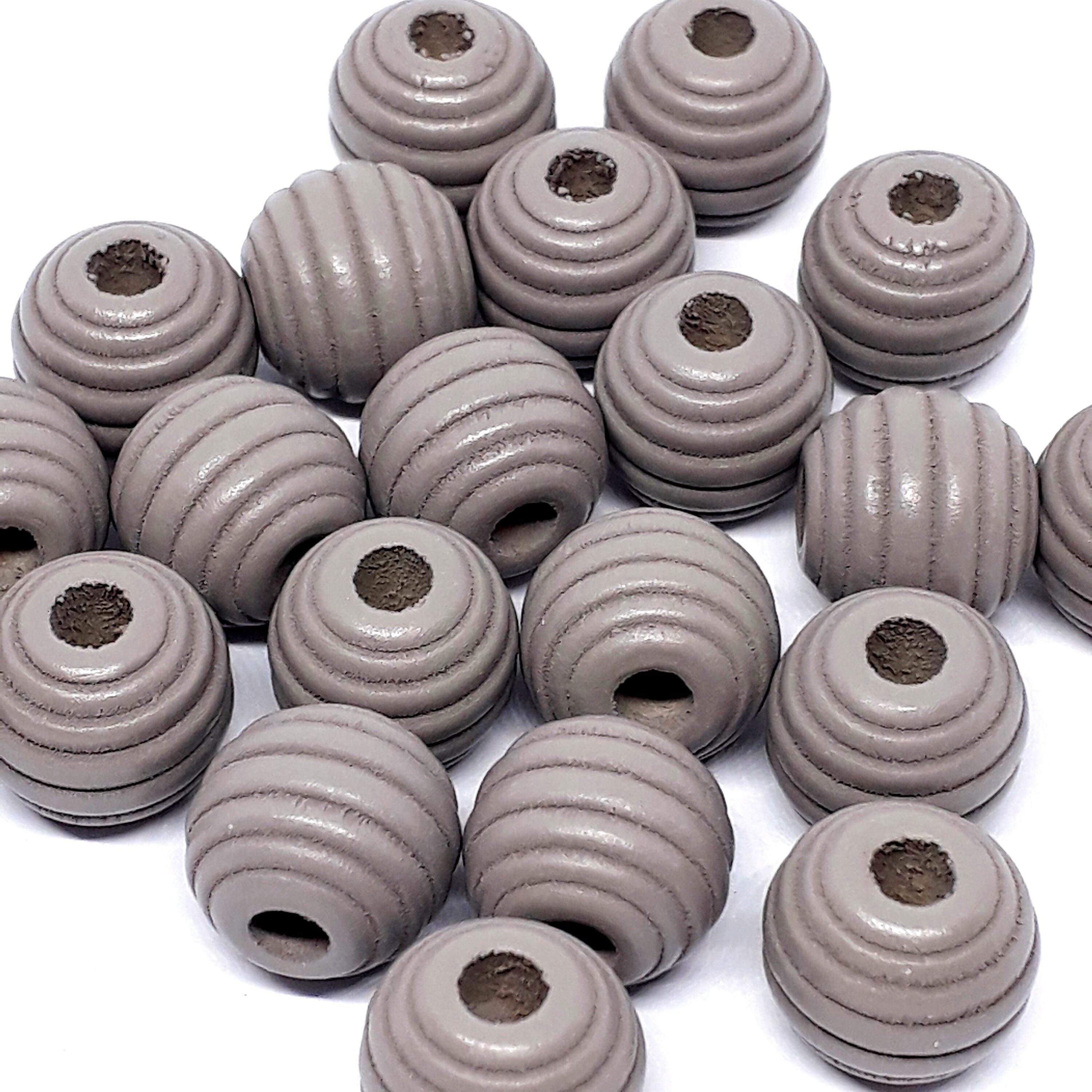 Grey Wooden Fluted Round 11mm - 10pcs
