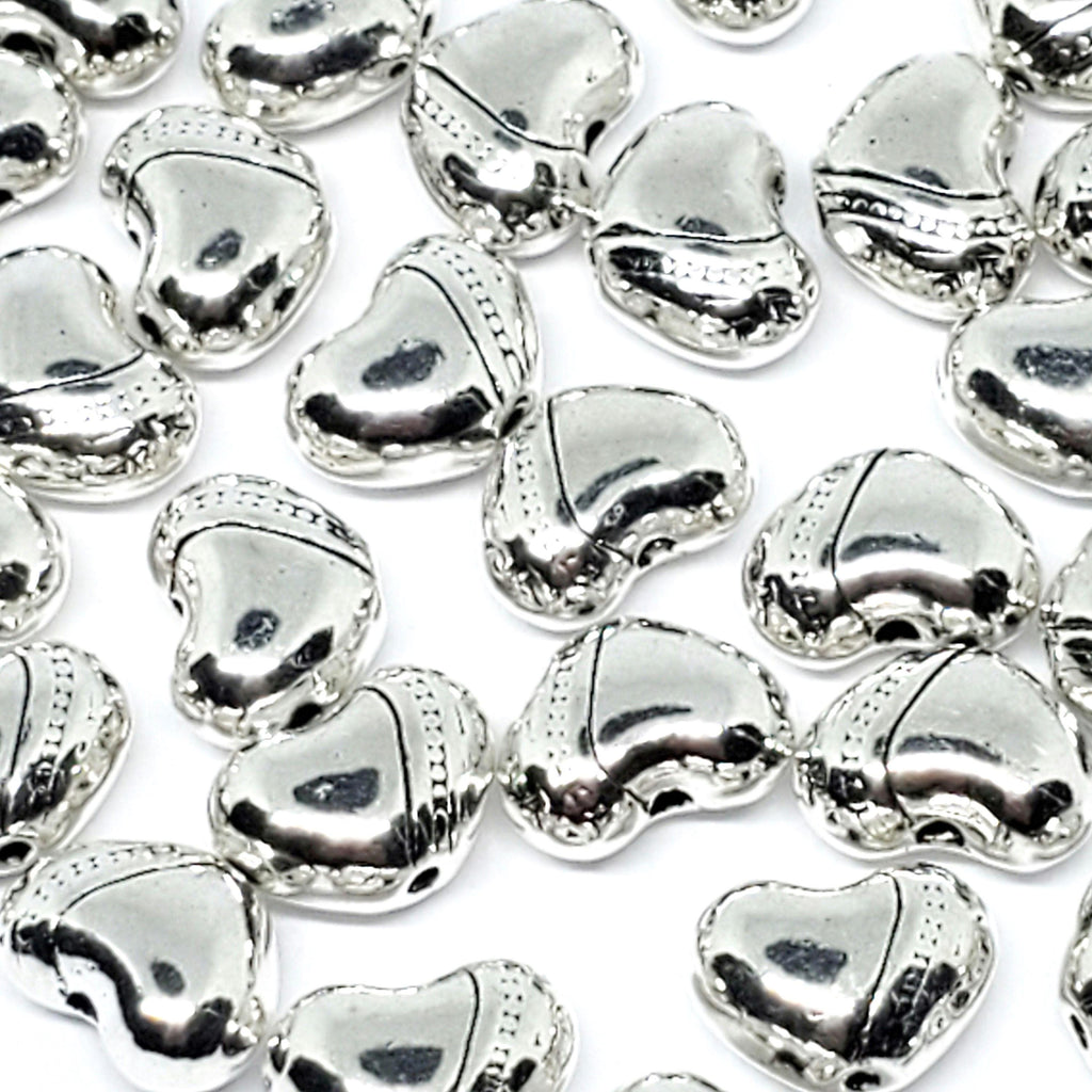 Stripes & Dots Heart Antique Silver 9x7mm - 25pcs