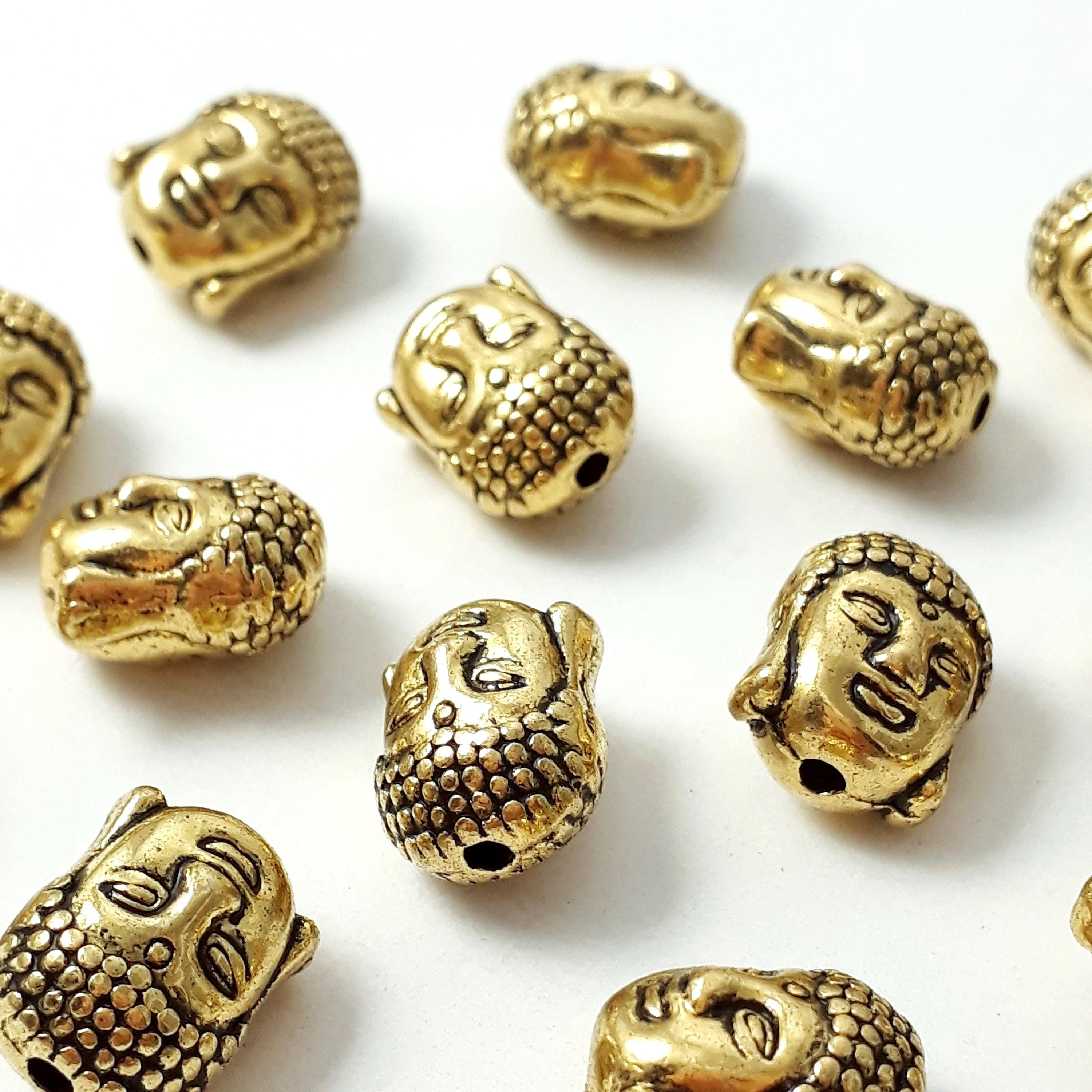 3d Buddha Head Antique Gold 11x9mm - 4pcs
