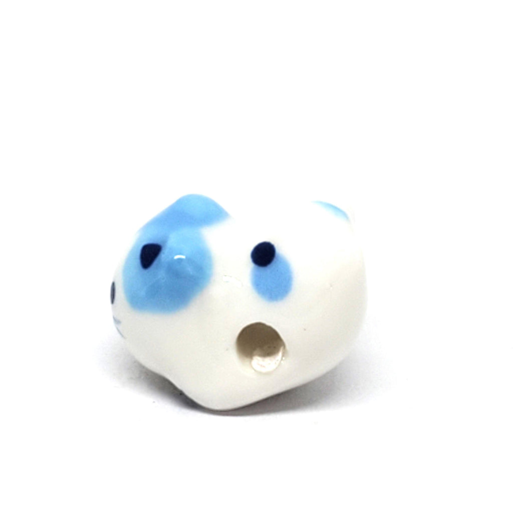 Chinese Cat Ceramic White & Blue 16x13mm - 1pc
