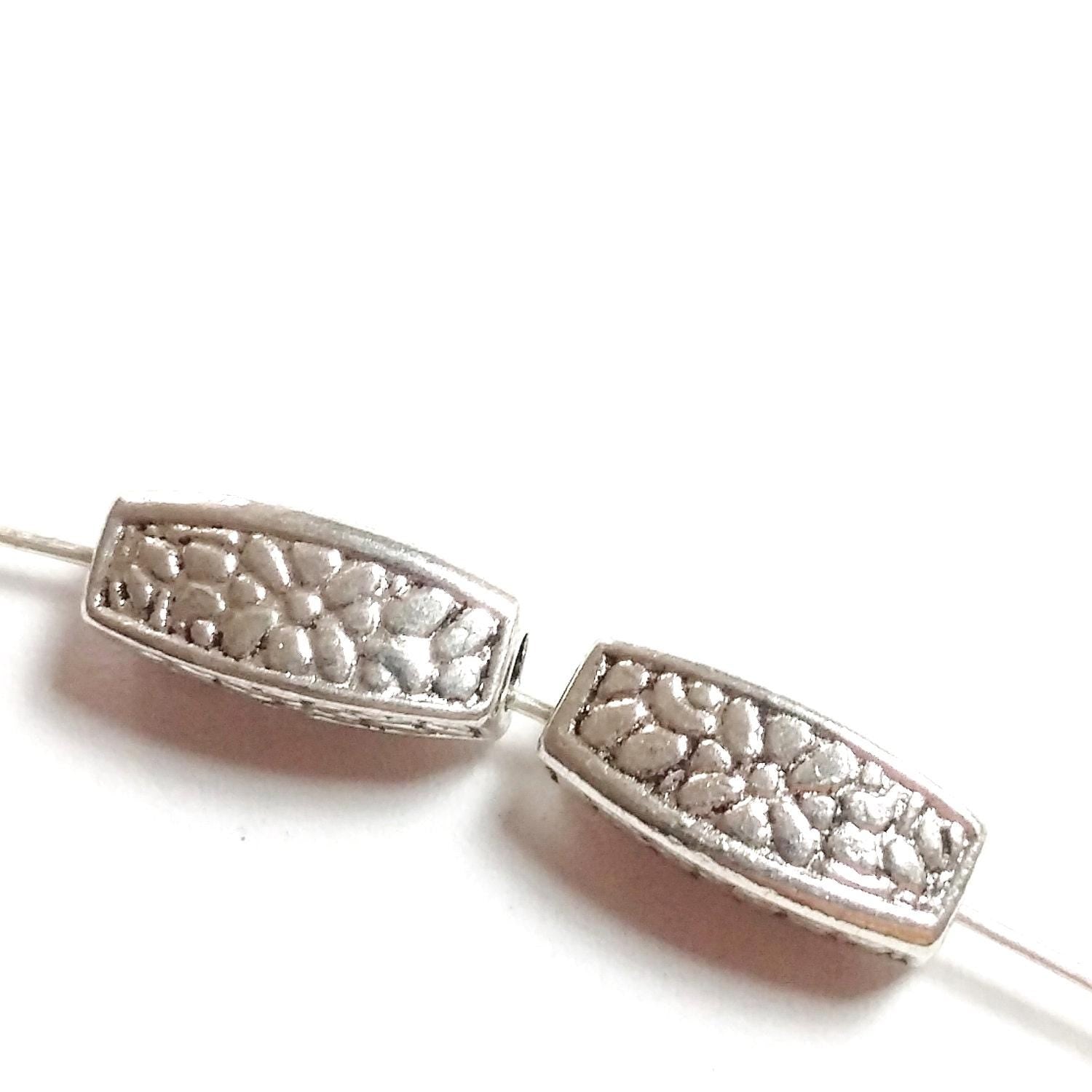 Floral Square Tube Antique Silver 12x4mm - 10pcs