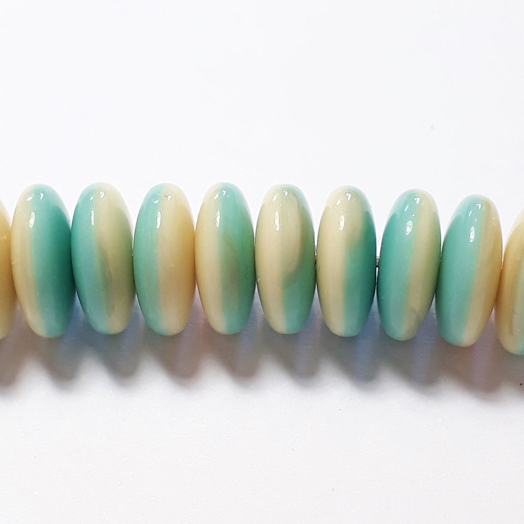 Cream & Turquoise Czech Glass Disc 9mm - 20pcs