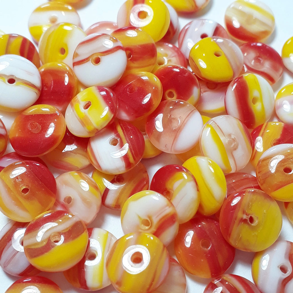 Red, Yellow & White Czech Glass Disc 8mm - 30pcs