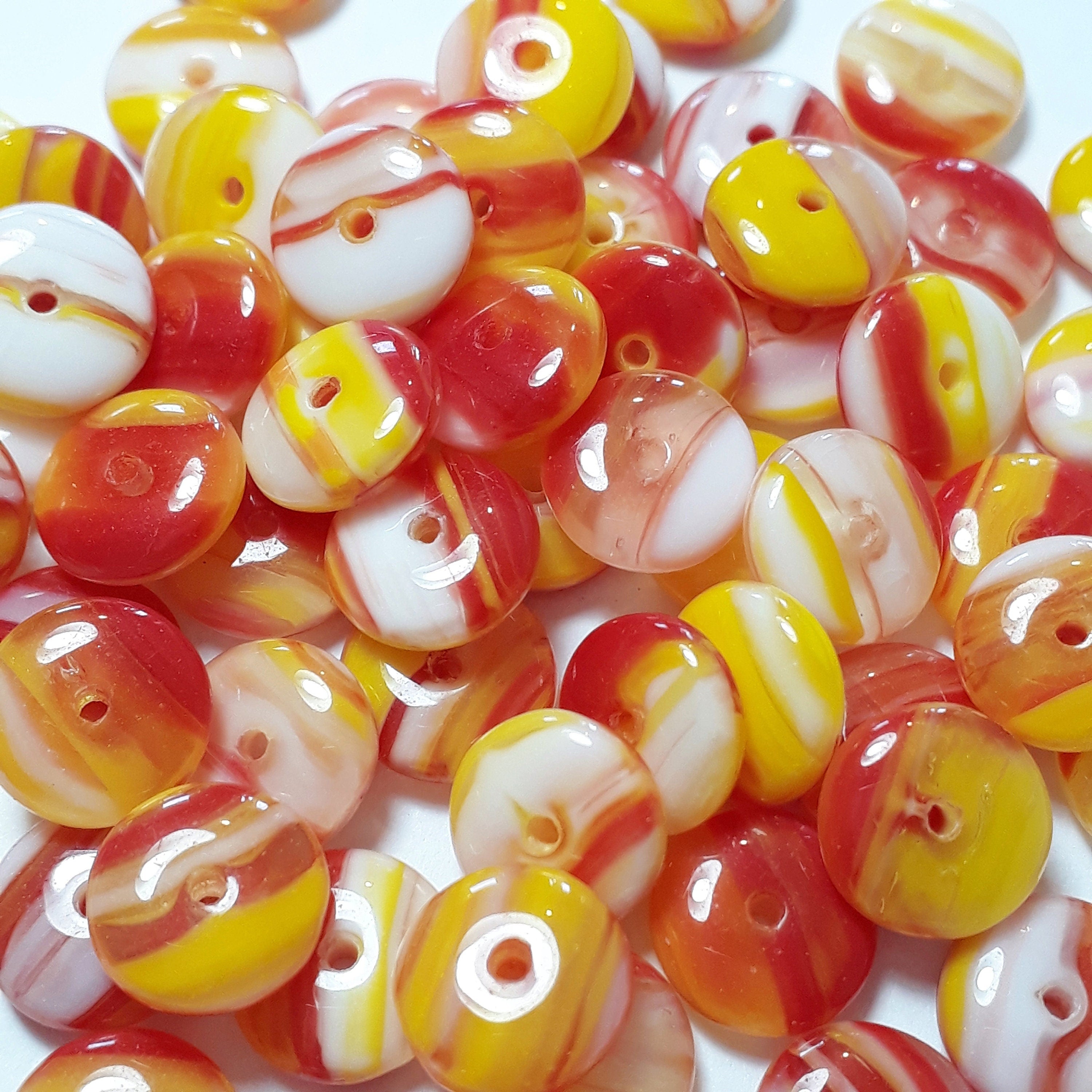Red, Yellow & White Czech Glass Disc 8mm - 30pcs