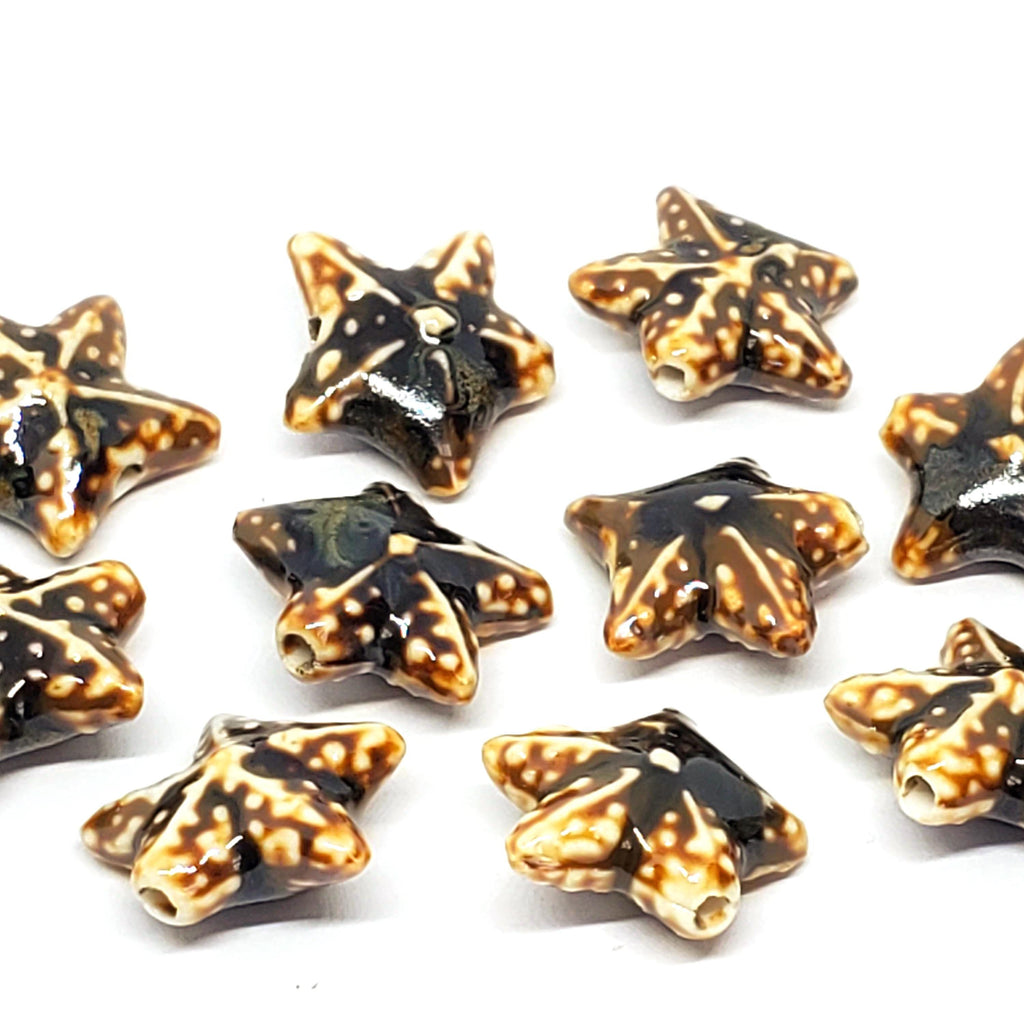 Dark Brown Starfish Glazed Ceramic 22mm - 2pcs