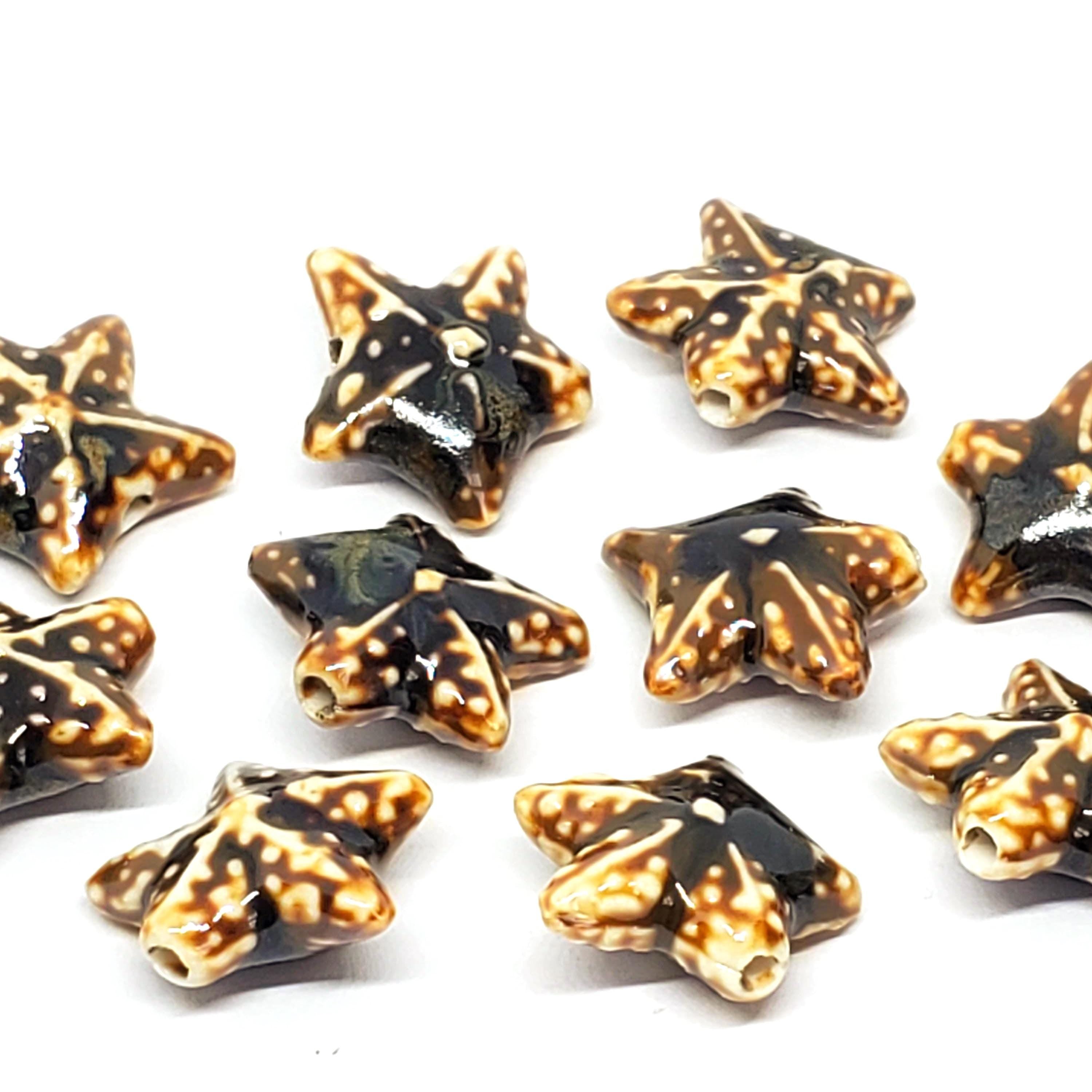 Dark Brown Starfish Glazed Ceramic 22mm - 2pcs