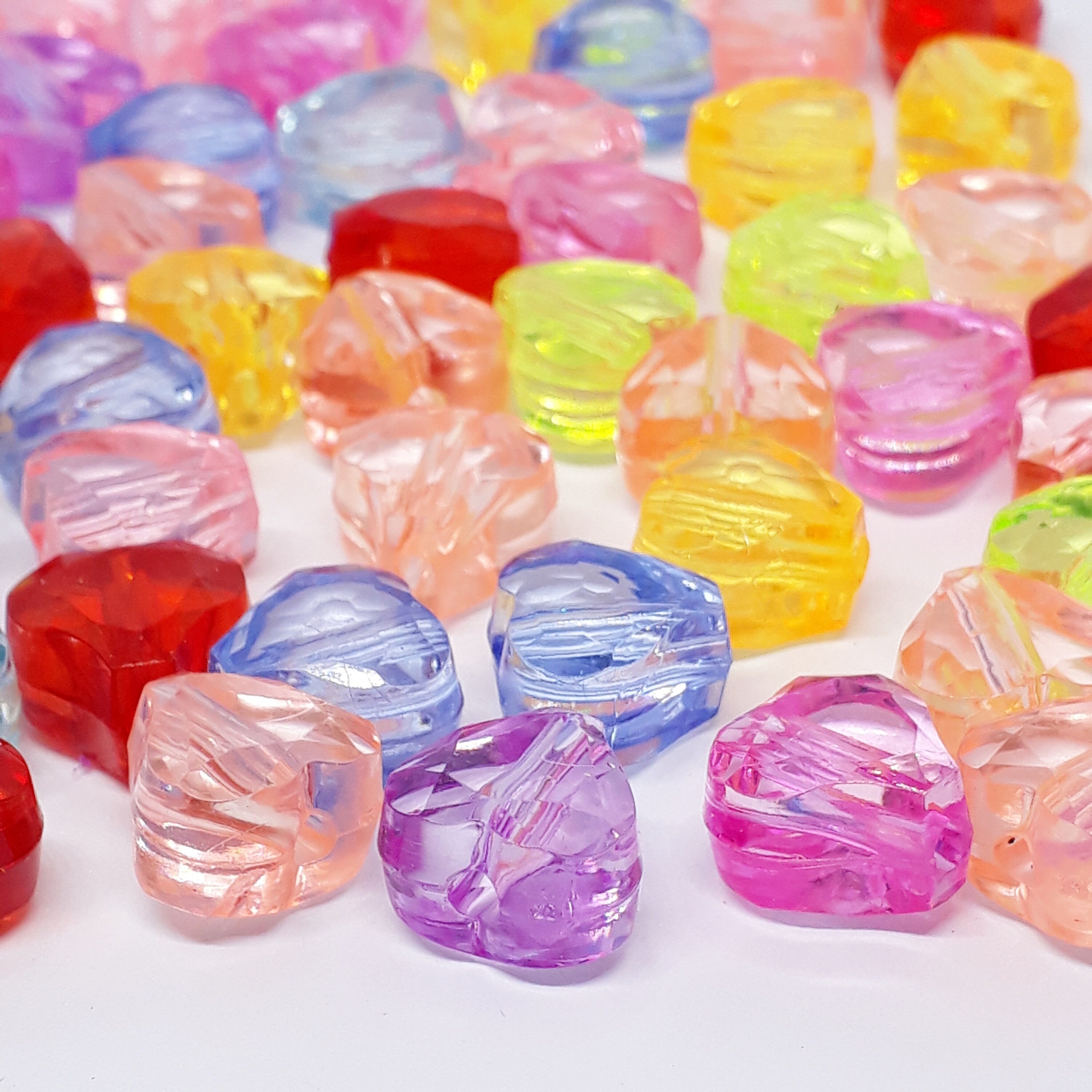 Chunky Faceted Heart Mixed Colour Acrylic 12x11mm - 50pcs