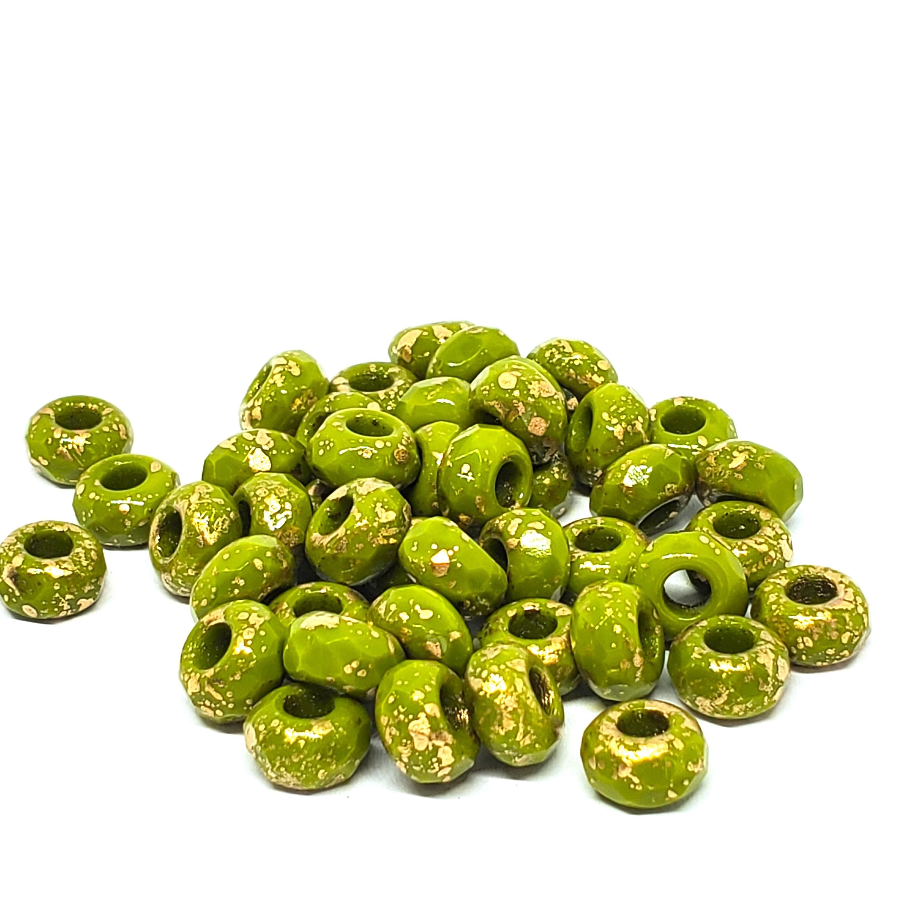 Green & Gold Czech Glass Donut 9x6mm - 6pcs