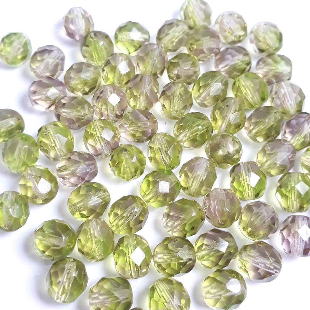 Green & Pink Faceted Czech Glass 8x7mm - 10pcs