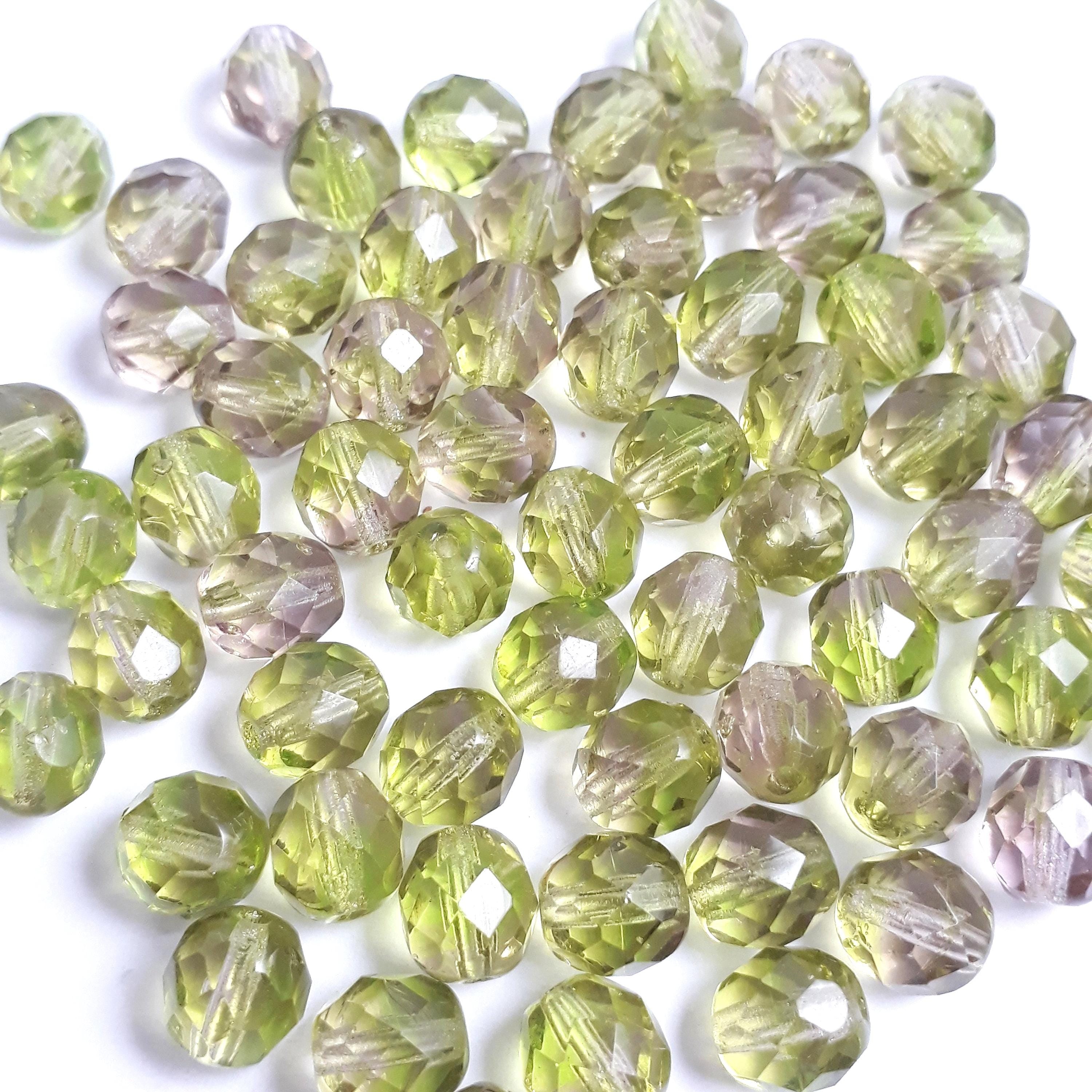 Green & Pink Faceted Czech Glass 8x7mm - 10pcs