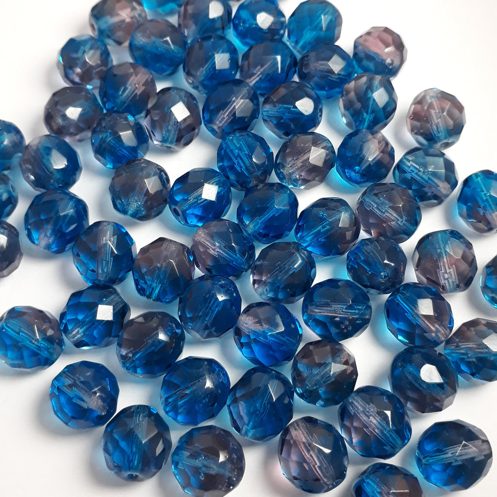Blue & Purple Faceted Czech Glass 10x9mm - 10pcs