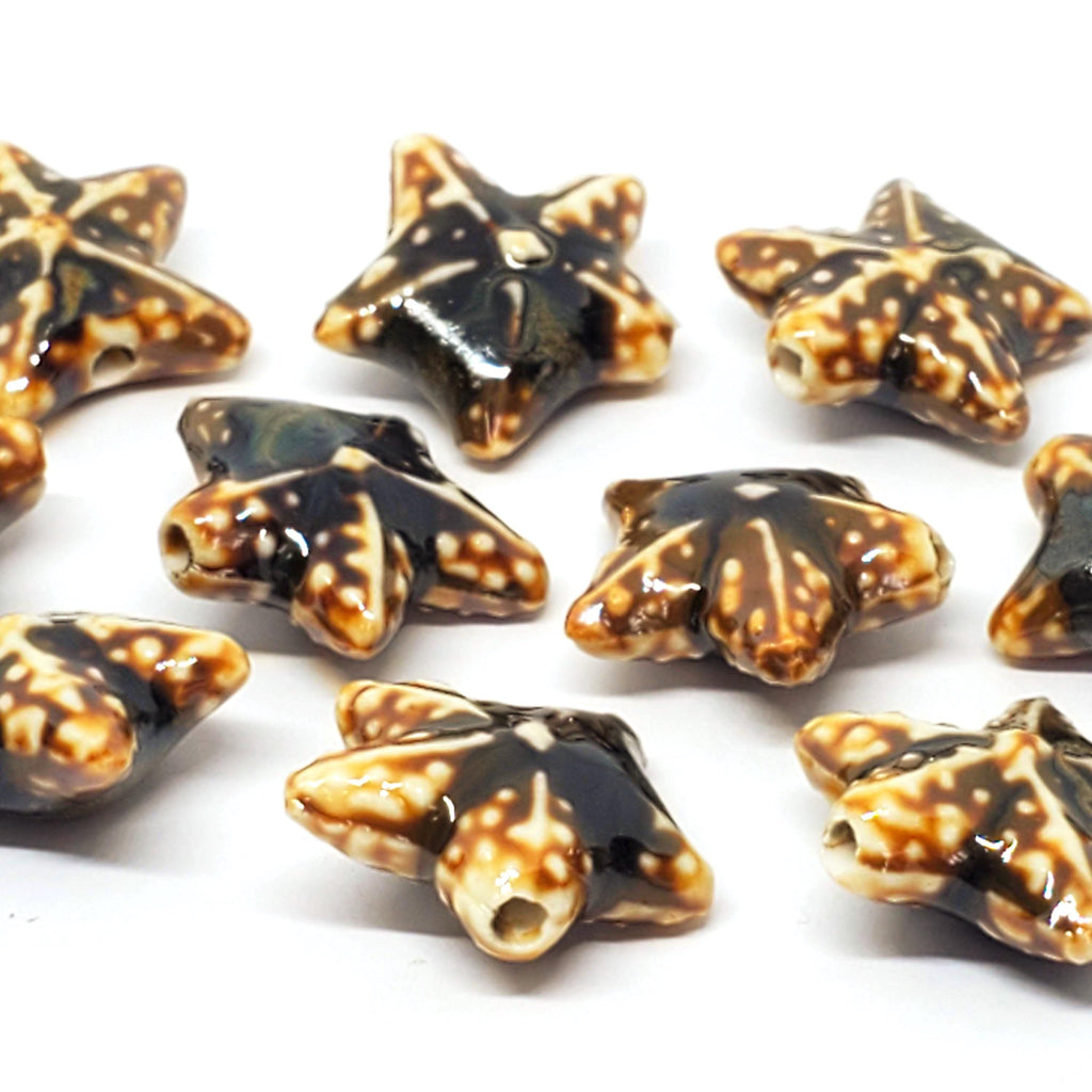 Dark Brown Starfish Glazed Ceramic 22mm - 2pcs
