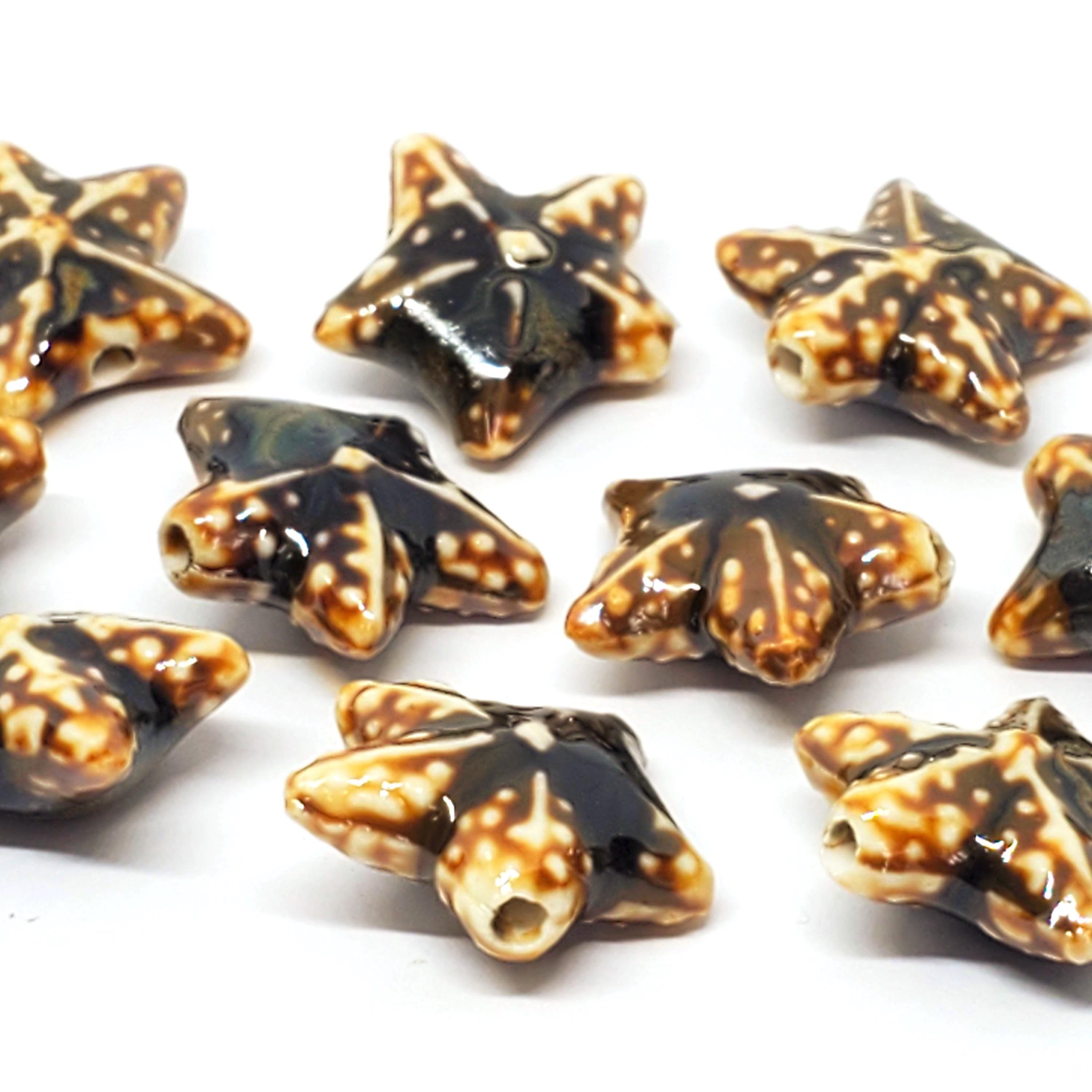 Dark Brown Starfish Glazed Ceramic 22mm - 2pcs