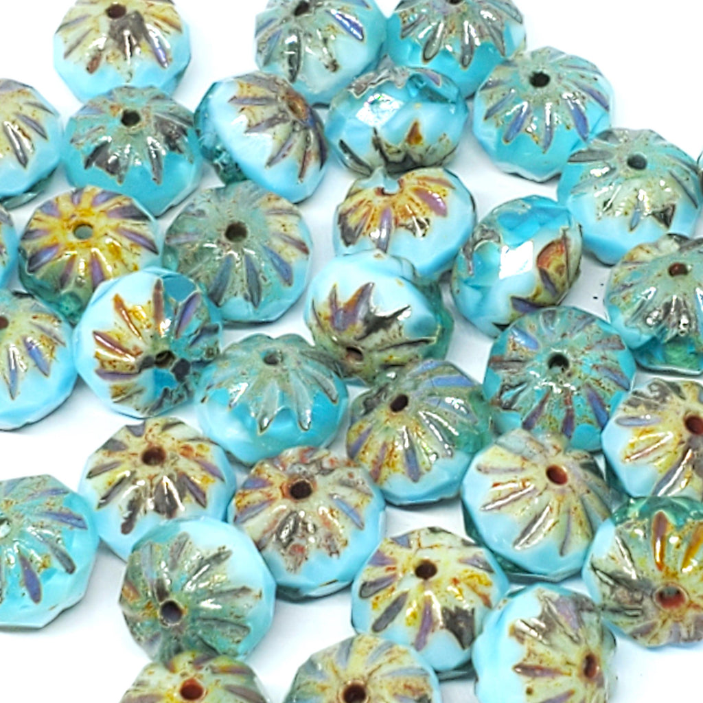 Two Tone Blue Czech Glass Rondelle Cathedral 10x7mm - 6pcs