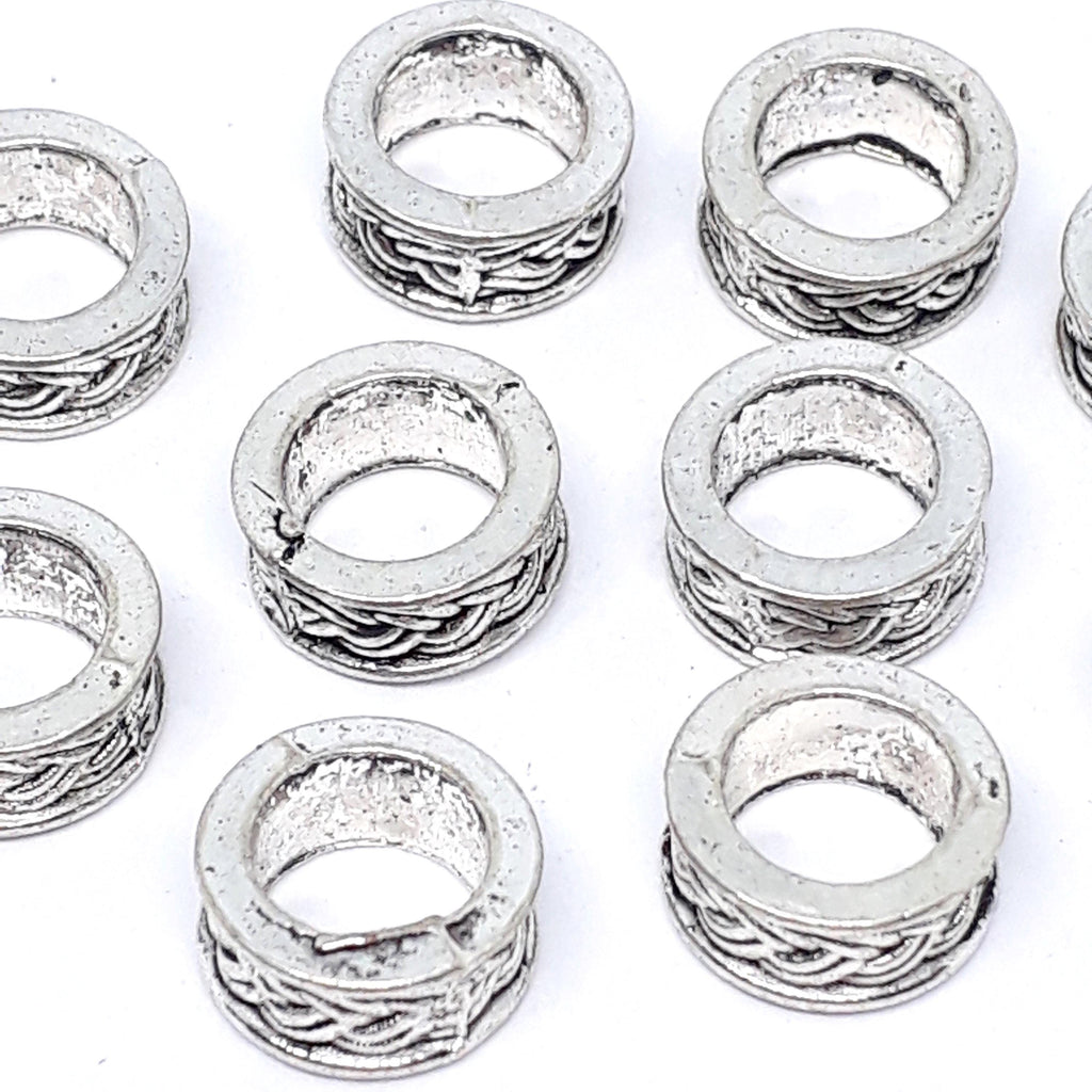 Large Hole Rope Ring Antique Silver 9x4mm - 20pcs