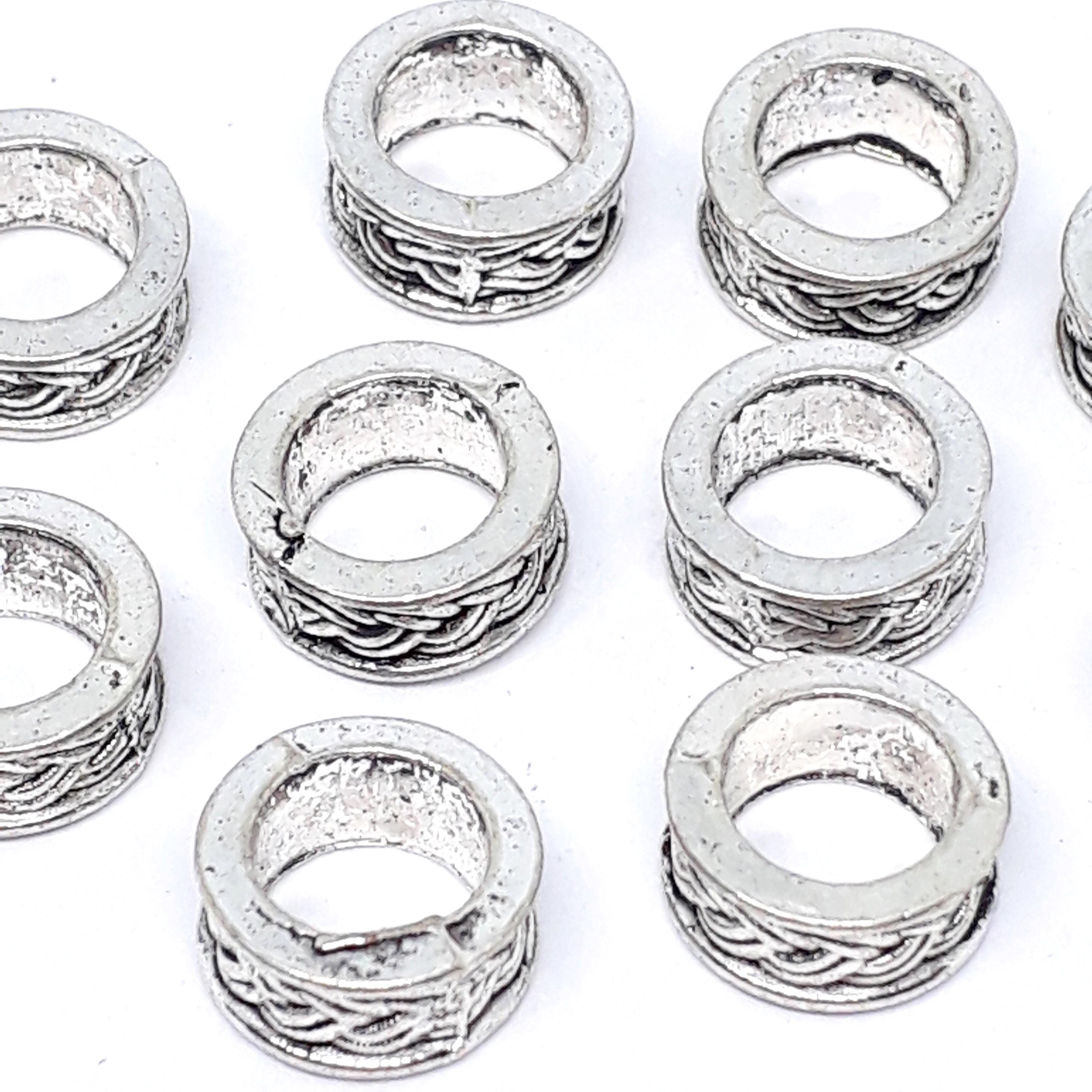 Large Hole Rope Ring Antique Silver 9x4mm - 20pcs