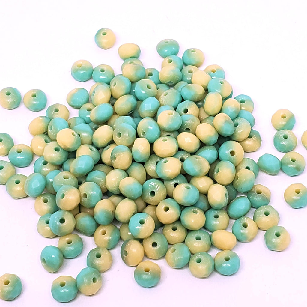 Turquosise & Cream Matte Czech Glass Rondelle 5x3mm - 40pcs