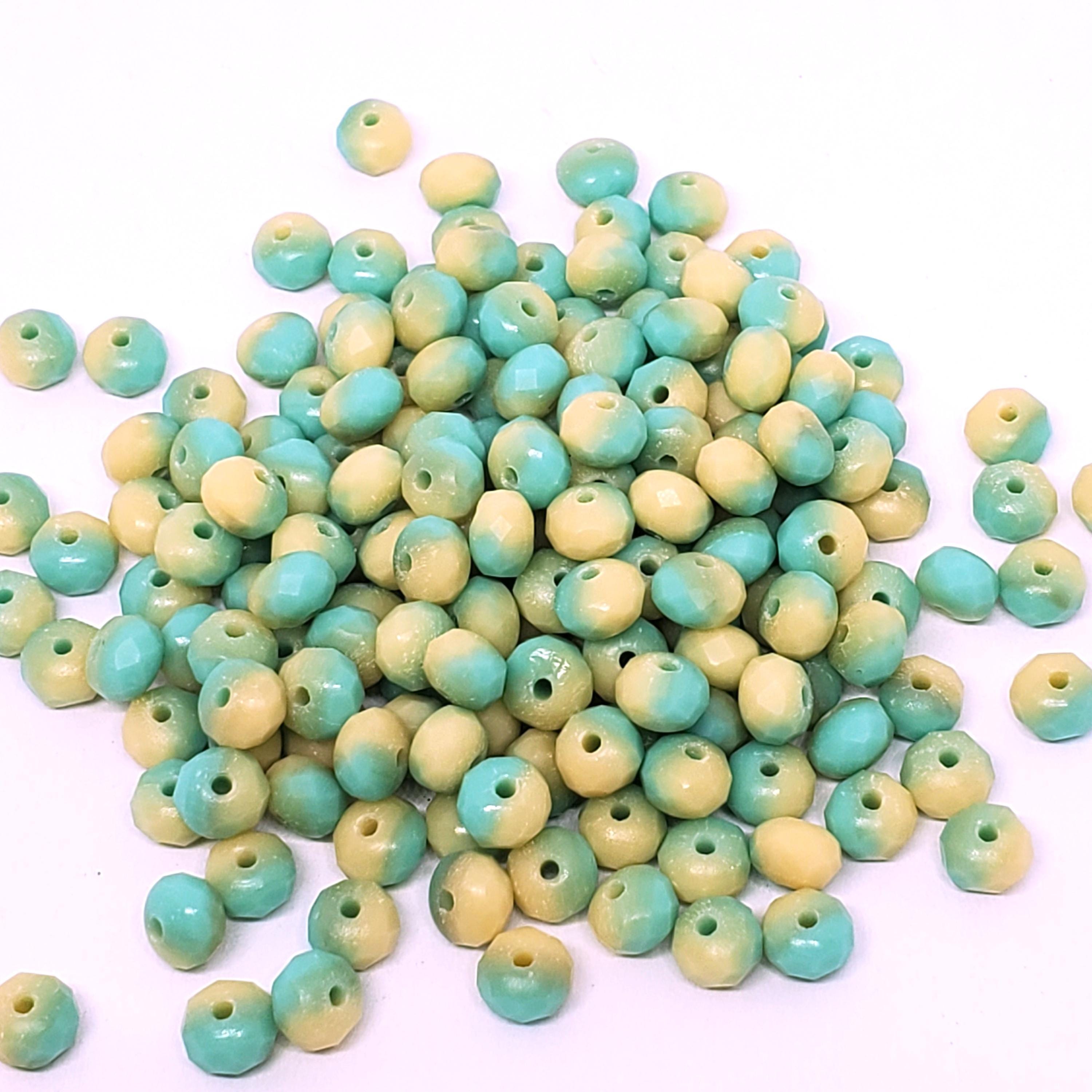 Turquosise & Cream Matte Czech Glass Rondelle 5x3mm - 40pcs