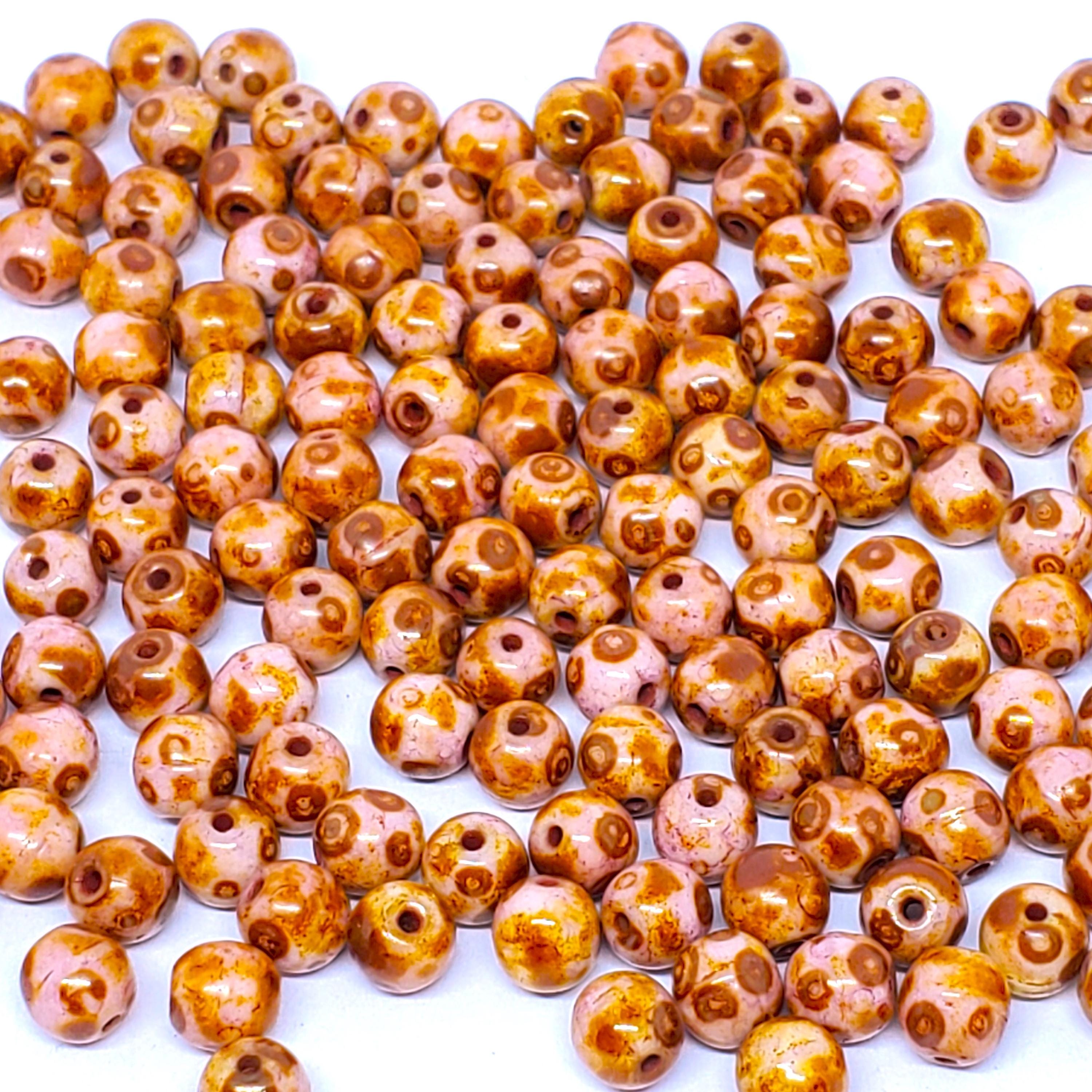 Pink & Picasso brown Czech Glass 5mm - 40pcs