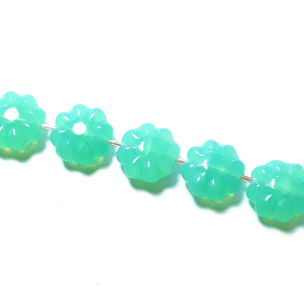 Turquoise Hawaiian Flower Czech Glass 9mm - 10pcs