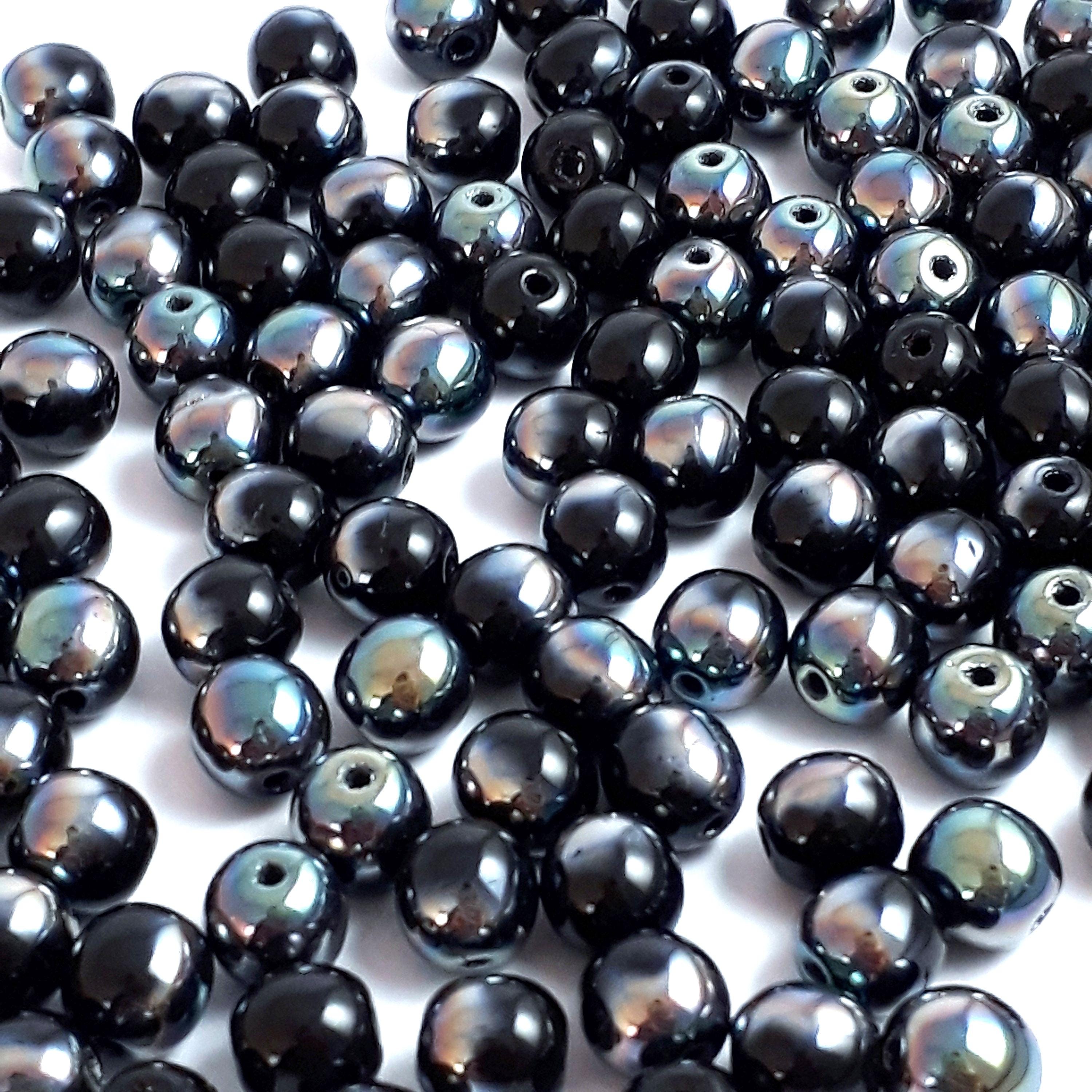 Black & Dark Silver AB Czech Glass Round 6mm - 30pcs