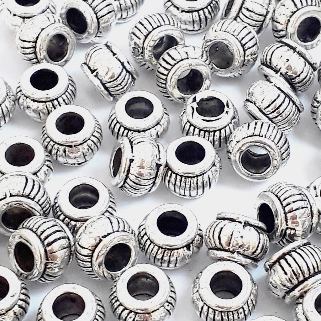 Striped Rondelle Antique Silver 7x5mm - 20pcs