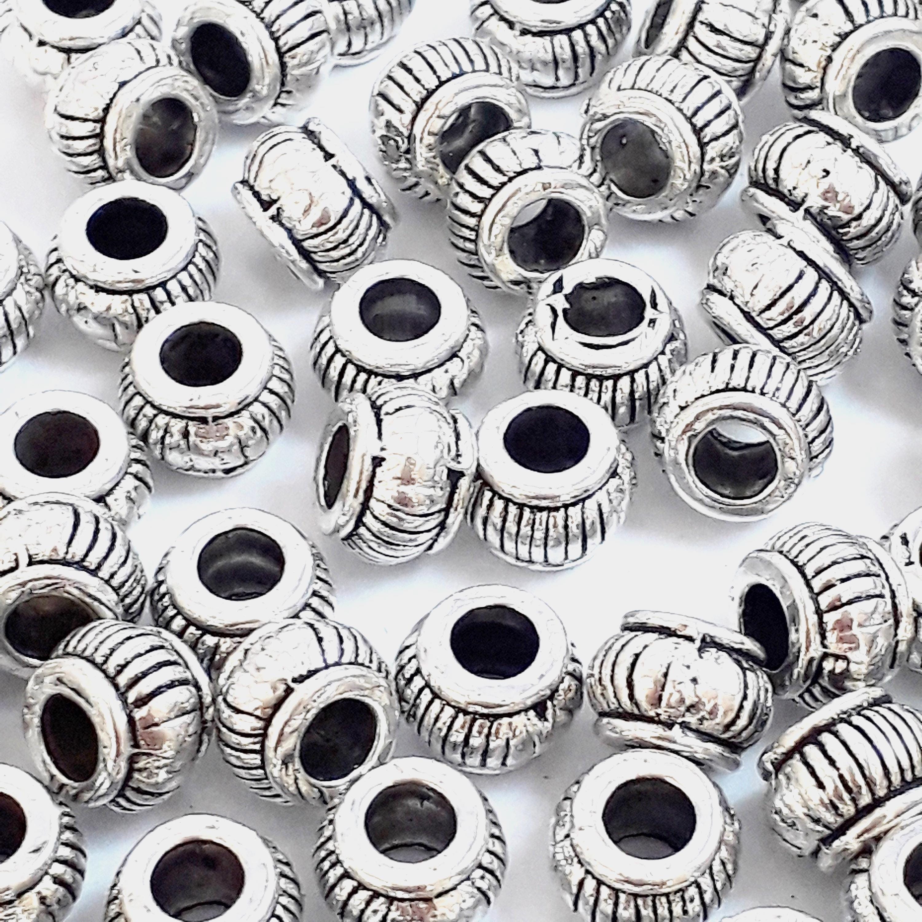 Striped Rondelle Antique Silver 7x5mm - 20pcs