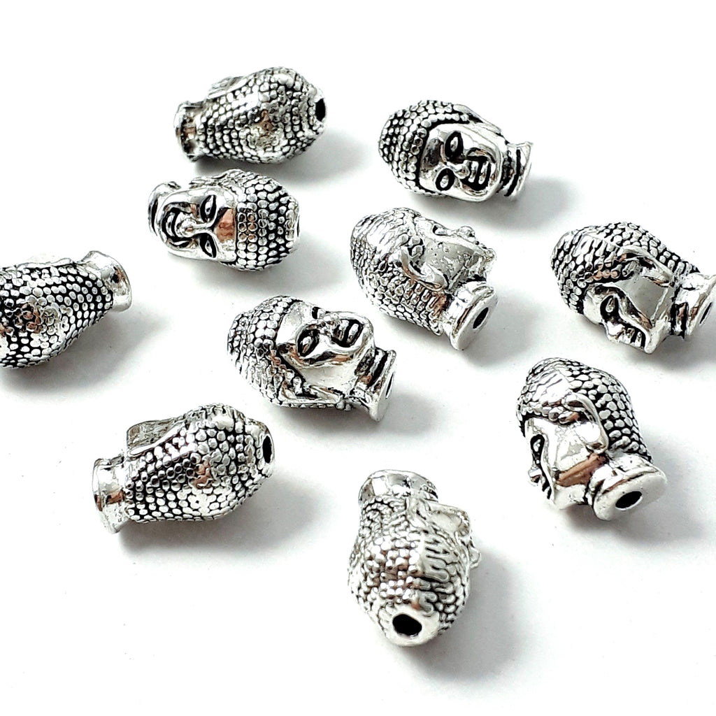 Silver Buddha Head 13x8mm - 6pcs