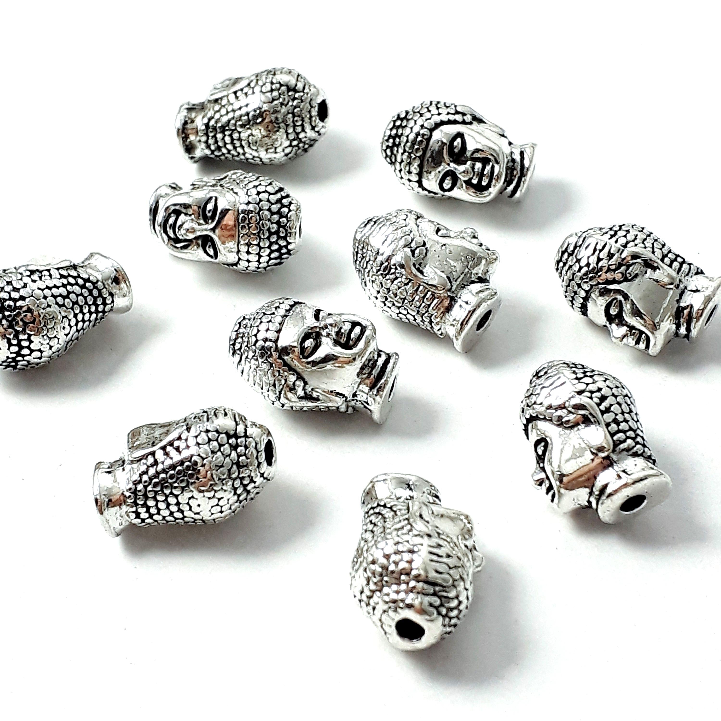 Silver Buddha Head 13x8mm - 6pcs
