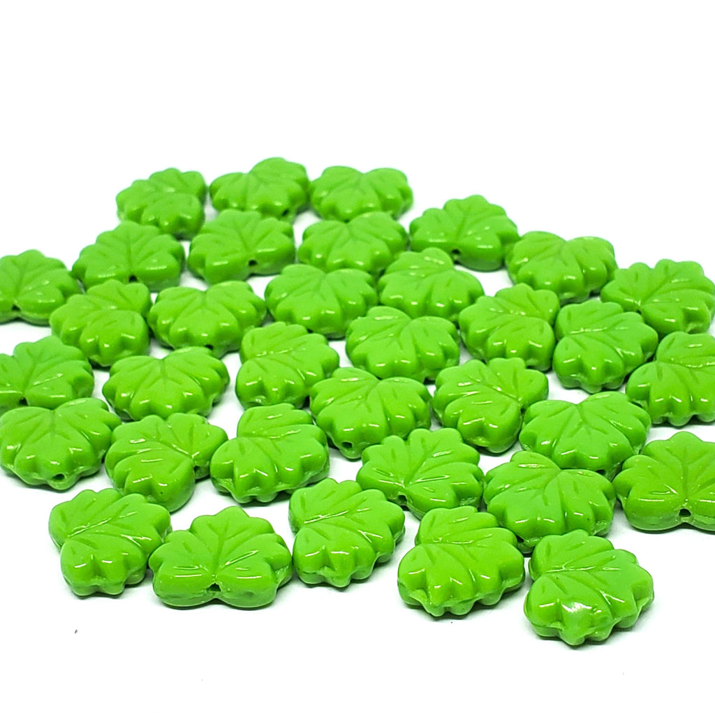 Opaque Green Czech Glass Maple Leaf 13x11mm - 10pcs