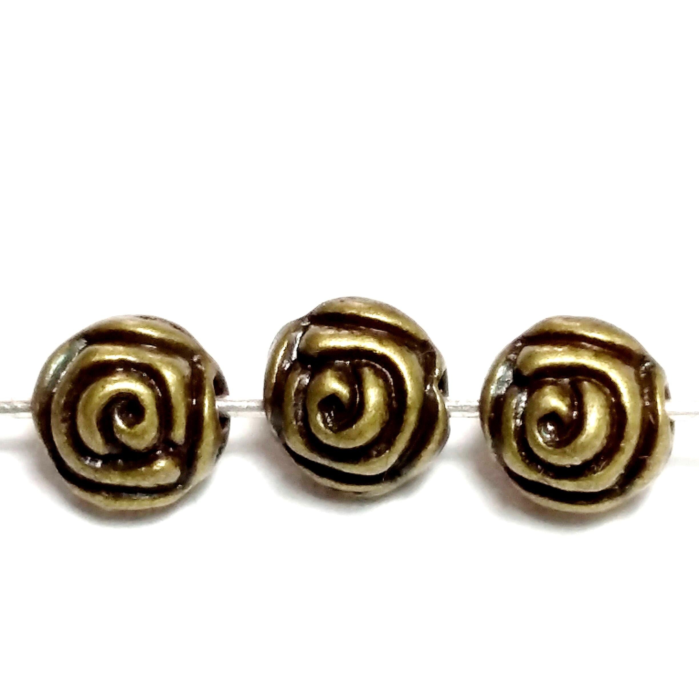 Round Antique Bronze Carved Rose 5mm - 50pcs