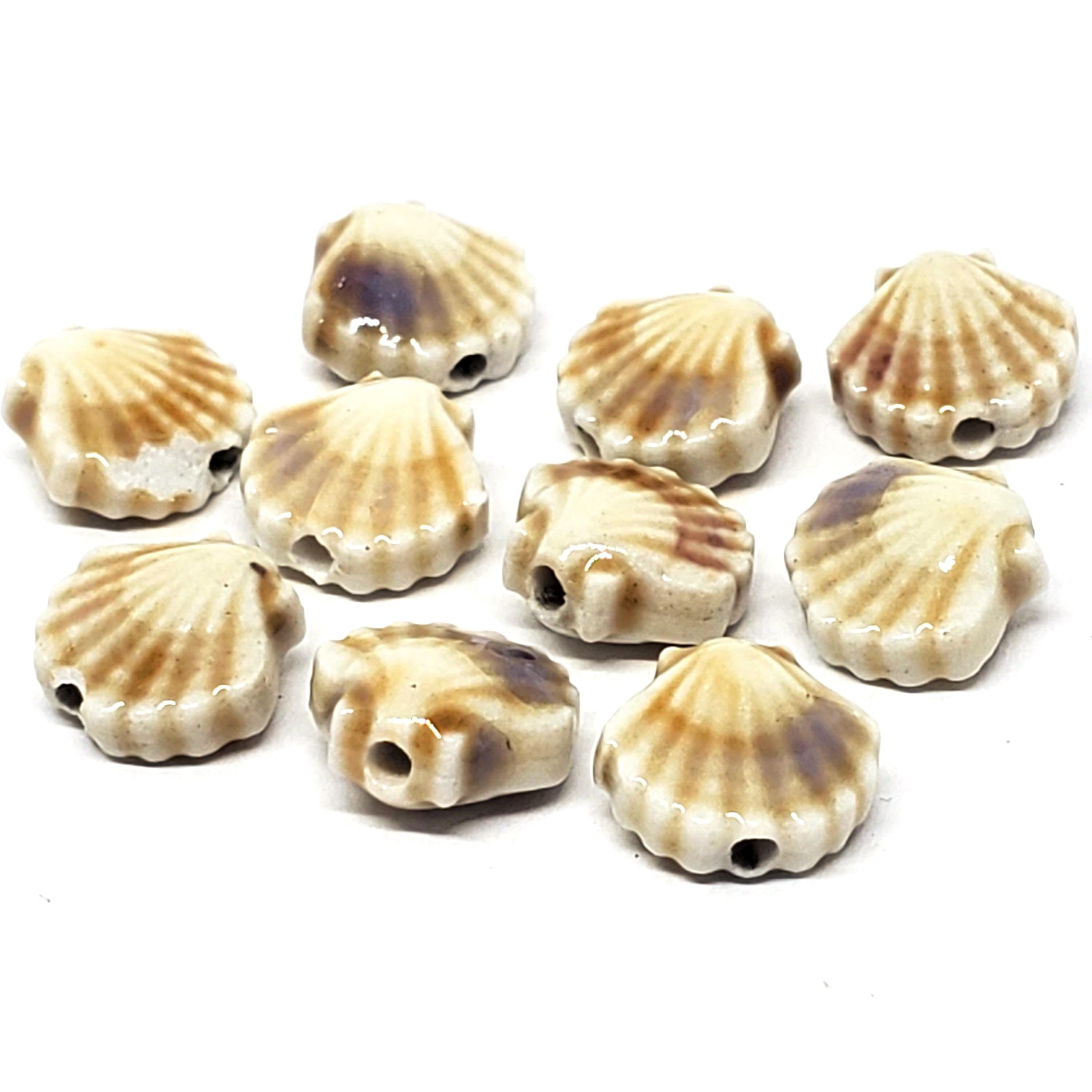 Scallop Shell Glazed Ceramic Brown & Purple 12x11mm - 2pcs